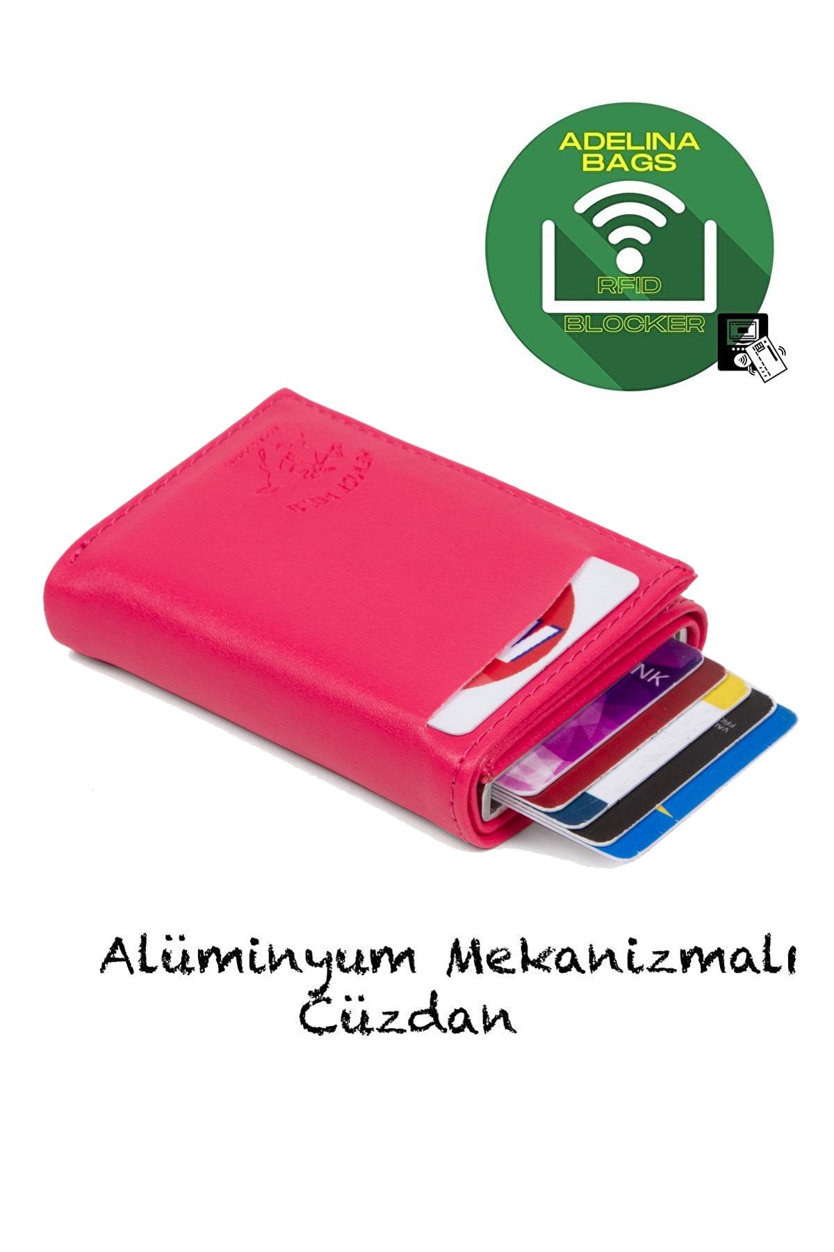 Adelina Fuşya Nova Deri Mekanizmalı Otomatik Kızaklı Kartlık Cüzdan (7X10CM)