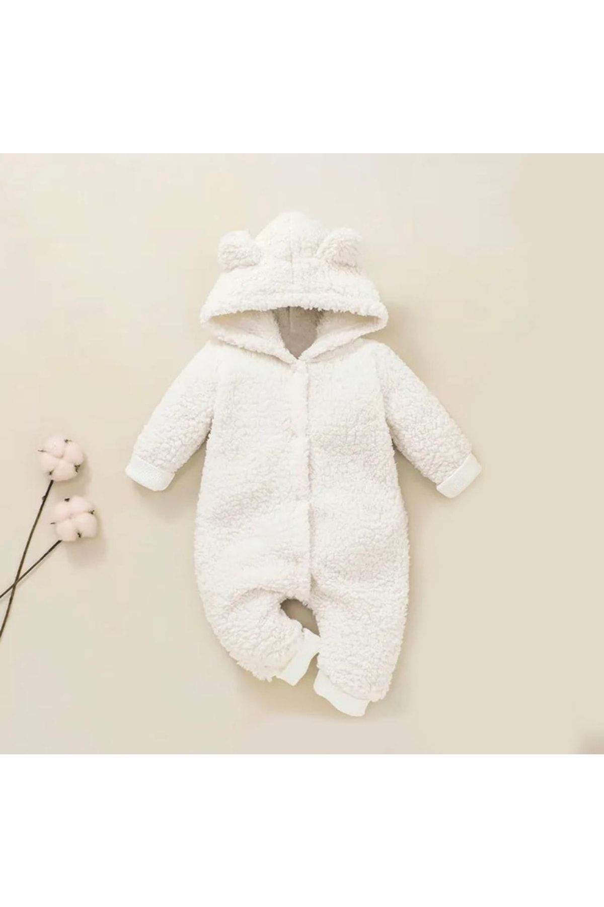 Kışlık Tatlı Kapşonlu Bebek Peluş Welsoft Tulum