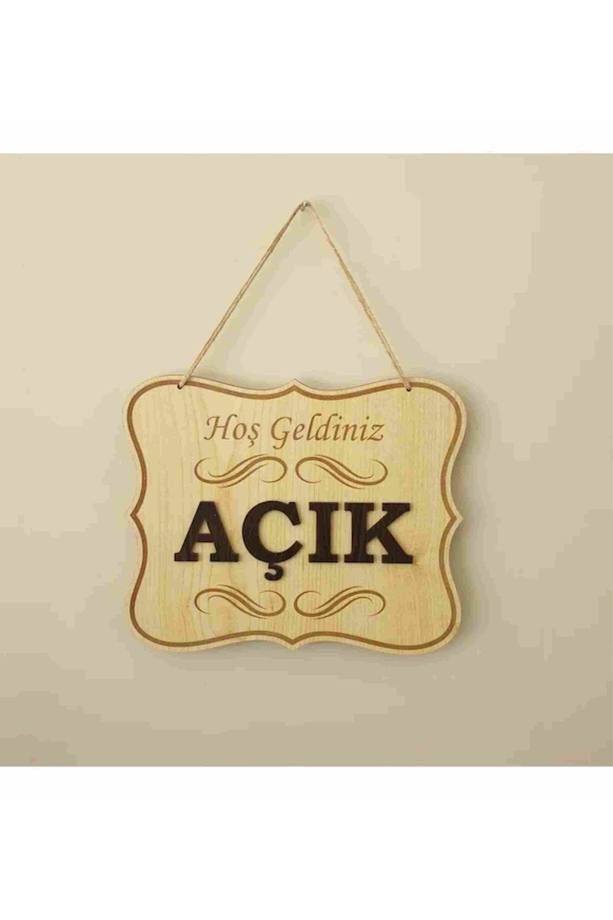 Açık Kapalı Yazılı Levha Ahşap Kabartma Mağaza Kapı Yönlendirme