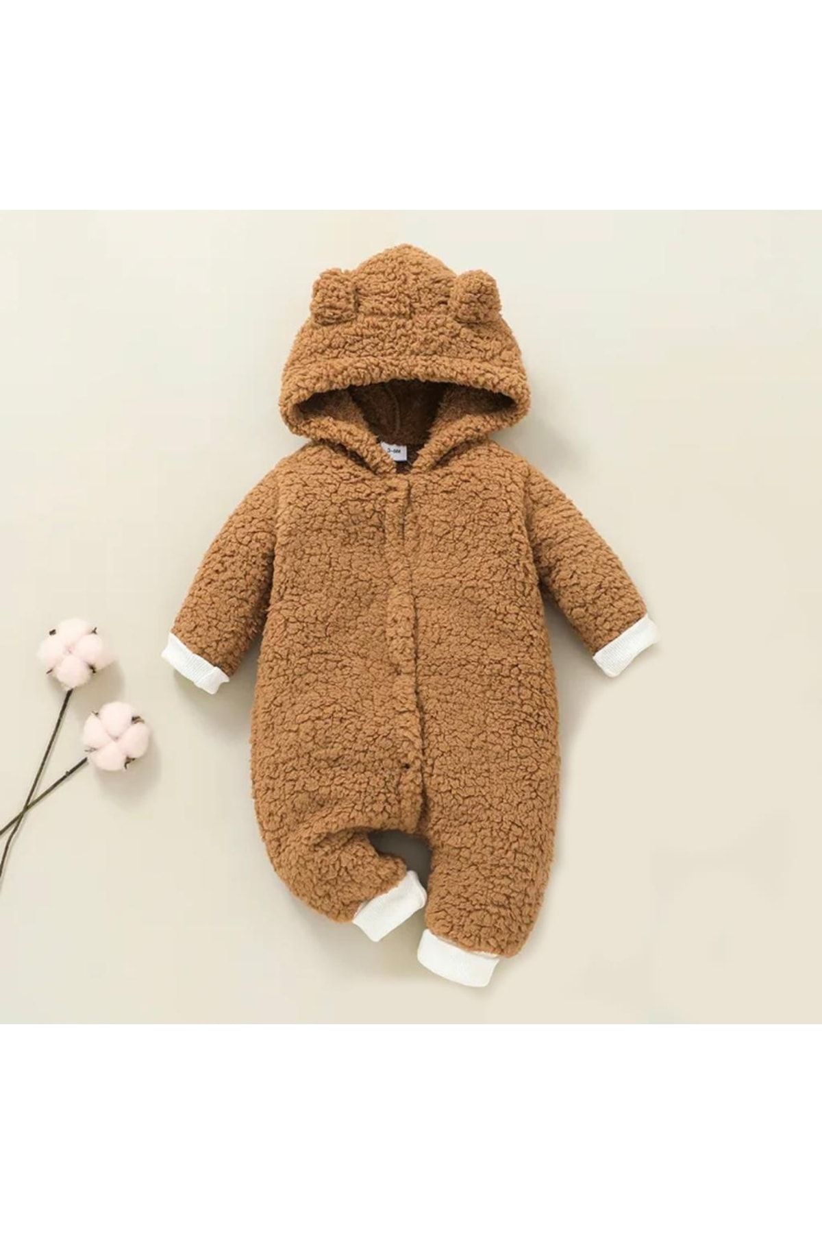 Kışlık Tatlı Kapşonlu Bebek Peluş Welsoft Tulum