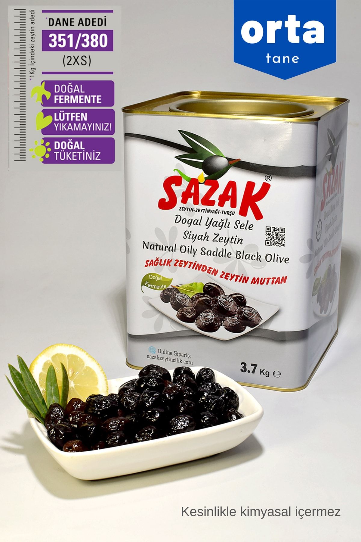Siyah Zeytin Yağlı Sele Zeytin Orta Kalibre Net 3.7 Kg (351-380 2XS) Doğal Fermente Ekonomik Boy