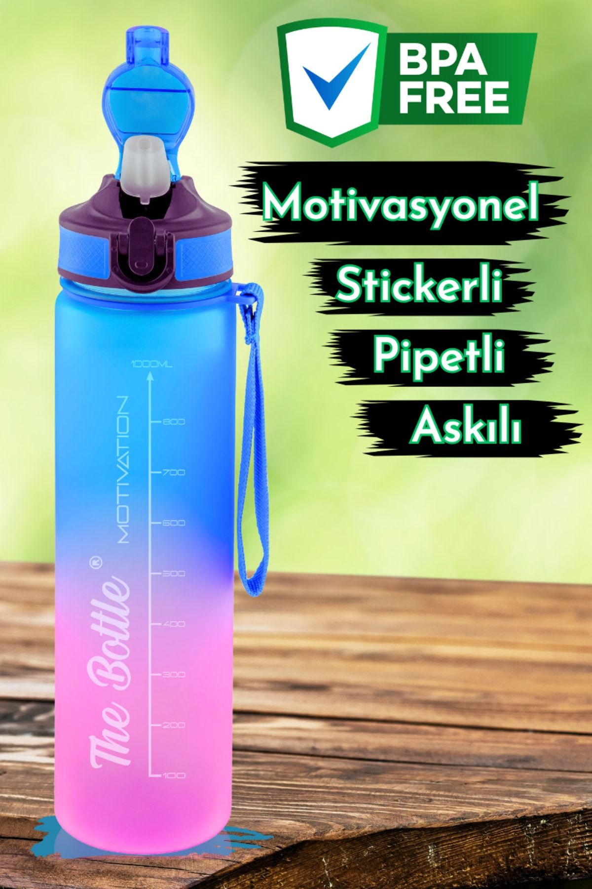 Motivasyonel 900ml Su Şişesi Pipetsiz Matarası Suluk Tritan Spor Salonu Su Şişesi Suluk