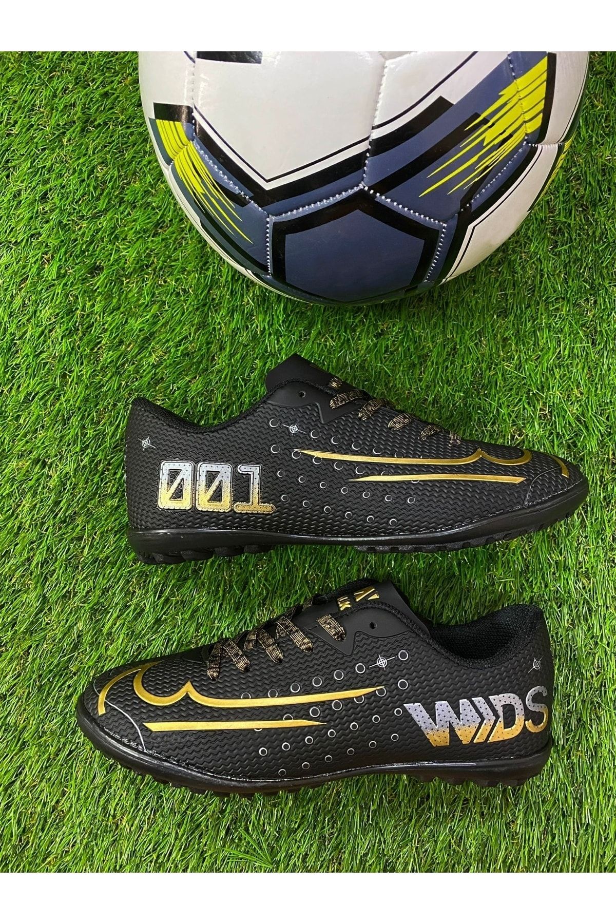 Yusufshoes Çivisiz Mds001 Siyah Altın Halı Saha Futbol Ayakkabısı