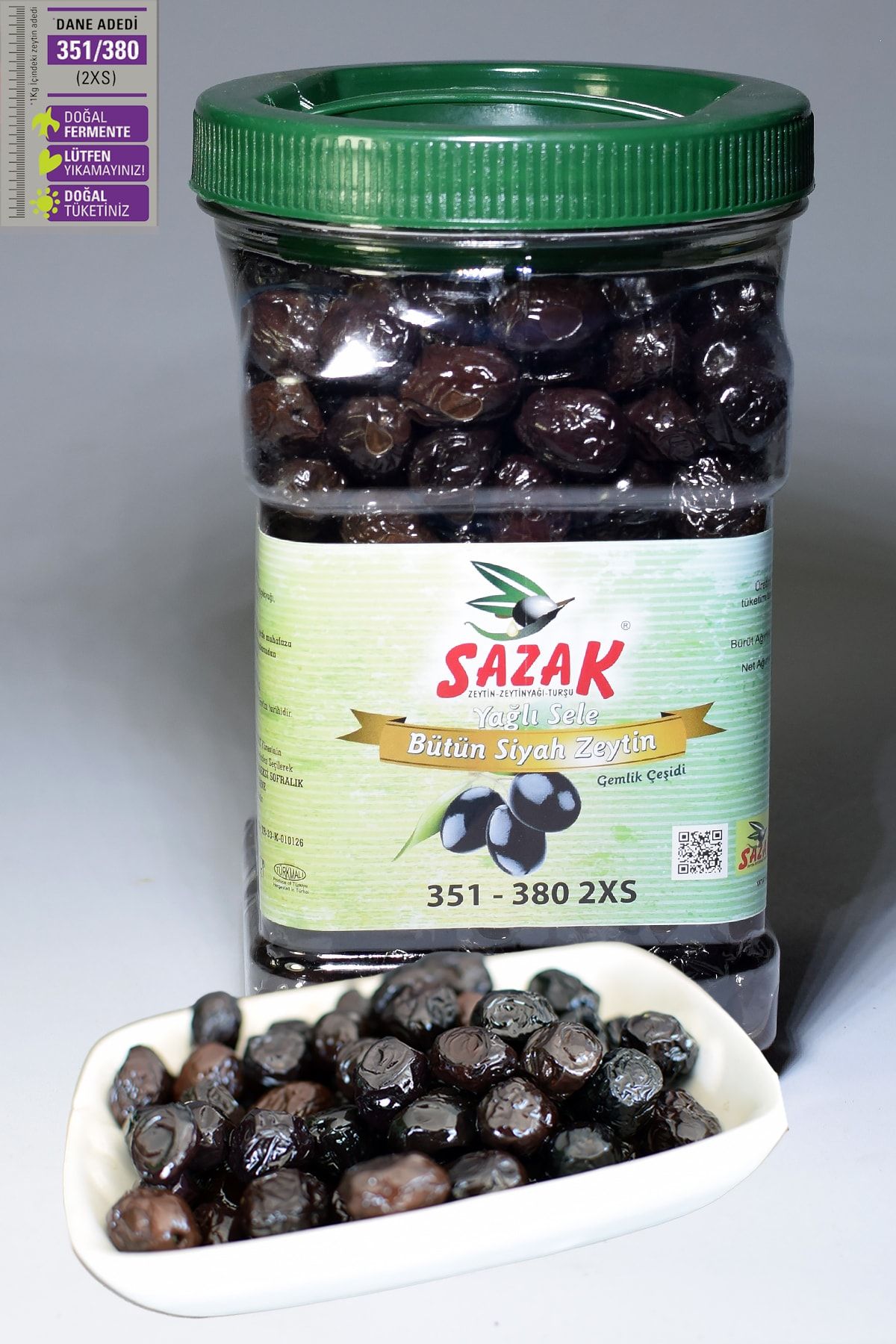 Siyah Zeytin Yağlı Sele Doğal Zeytin 900 Gr. (ORTA TANELİ 351-380 2XS)