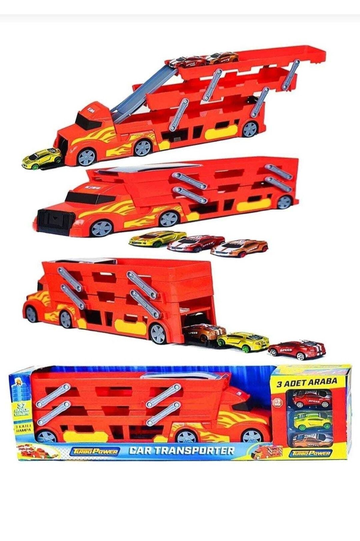 3 Katlı Araç Taşıyıcı Tır - Araba Fırlatıcı Cars Transporter Tır Oyun Seti