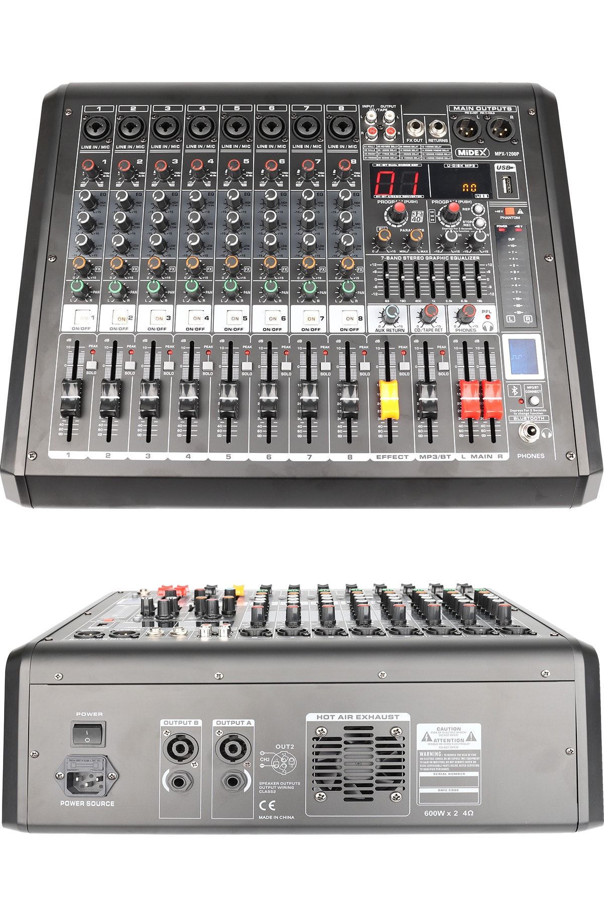 Mpx-1200p Power Mikser Amfi 8 Kanal 2x600w Multi Efekt Bt Eq Usb