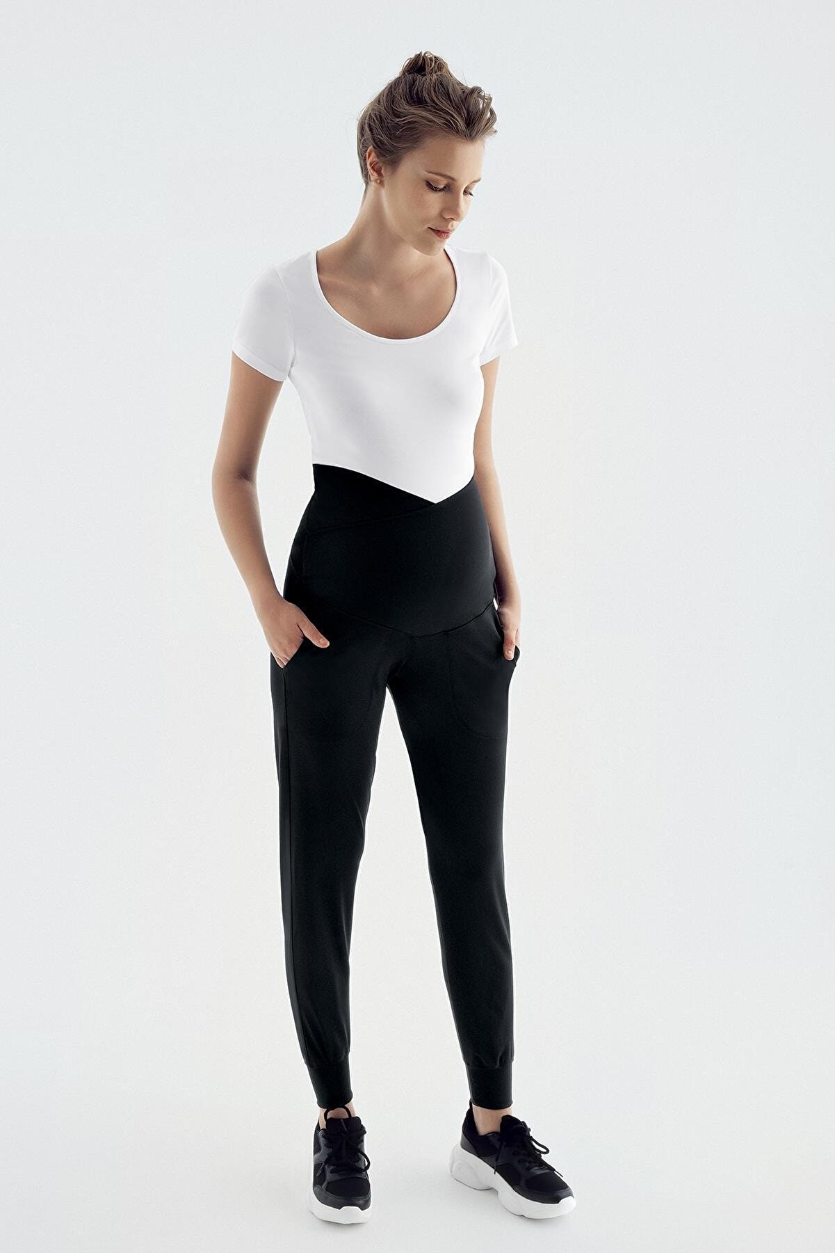 Çapraz Kemer Yüksek Bel Cepli Hamile Jogger Eşofman Altı