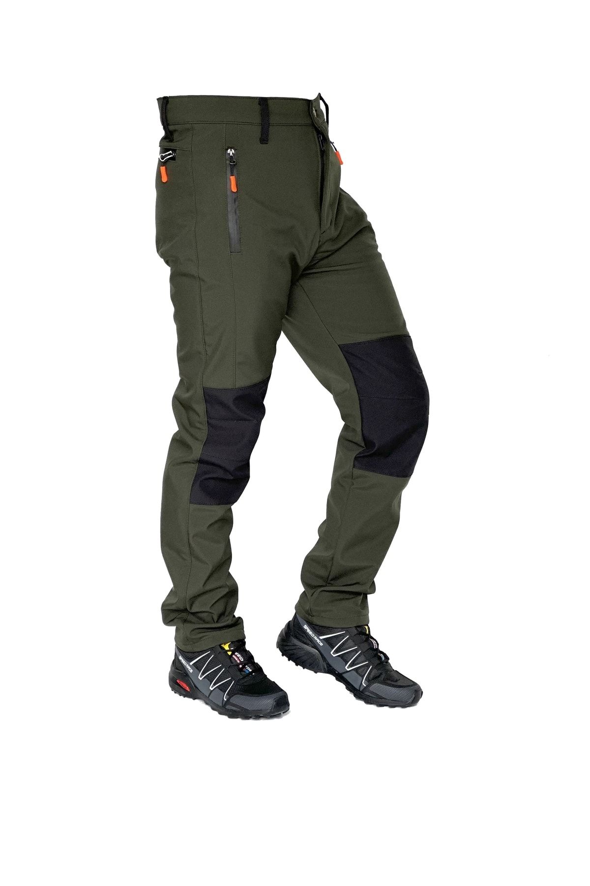 Su Rüzgar Geçirmez Kışlık Haki Polarlı Softshell Unisex Outdoor Trekking Pantolon