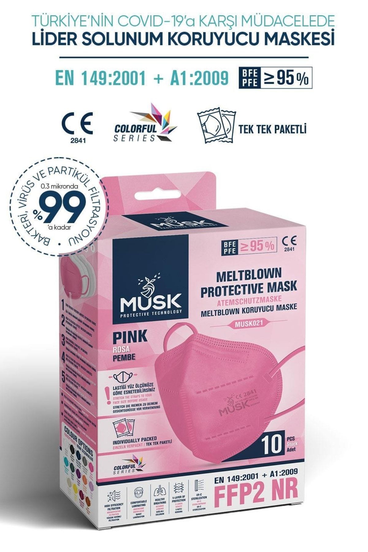 FFP2 MASKE  PEMBE 10 ADET