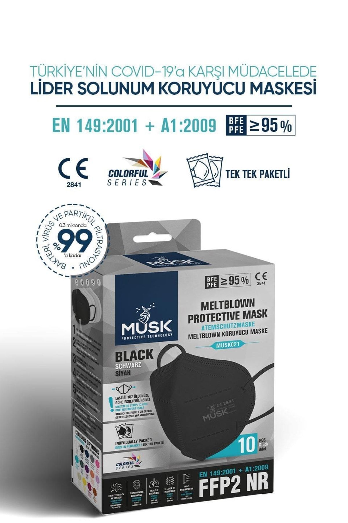 N95 Maske Siyah Renk 10 Adet