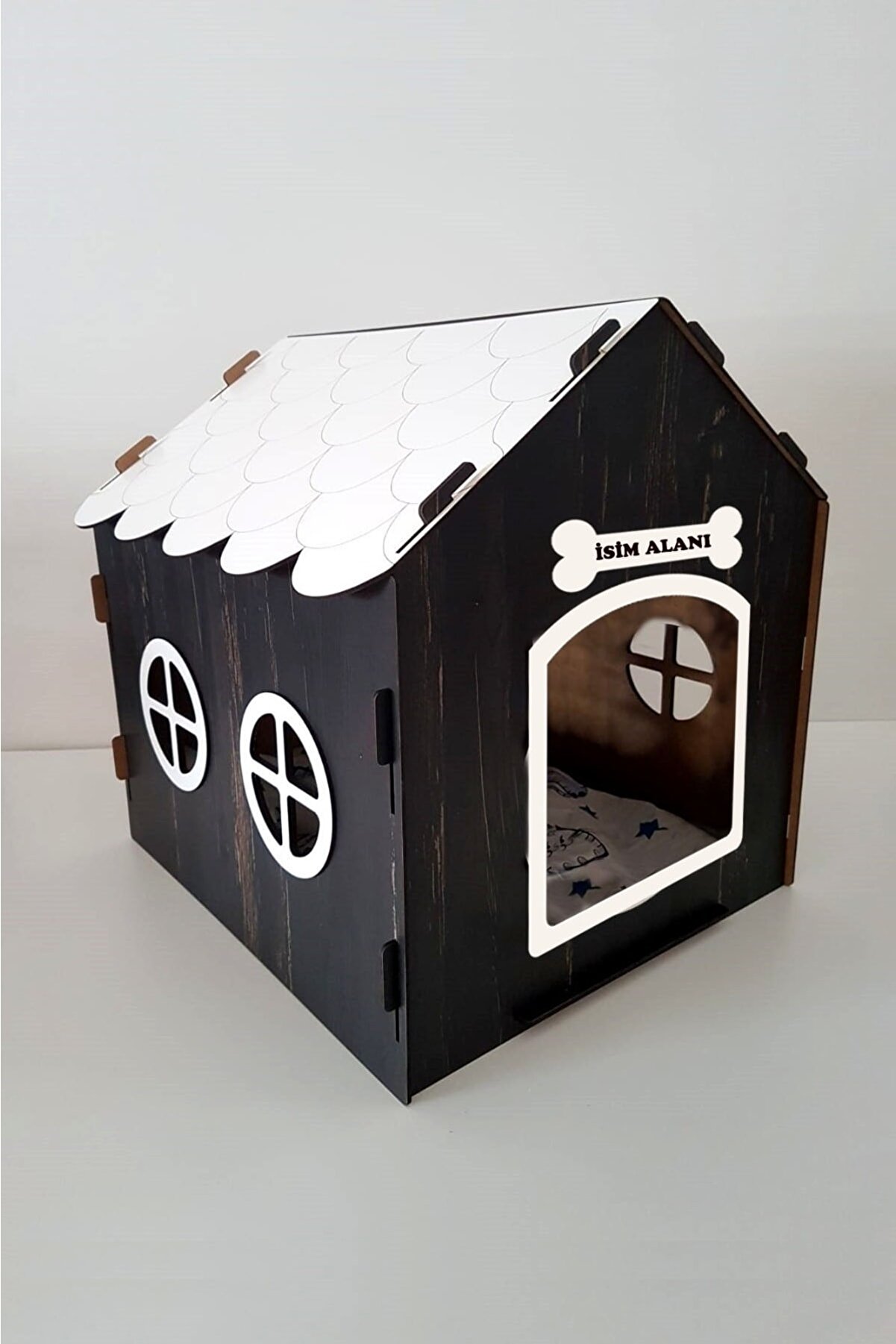 Süper Set Ahşap Dekoratif Köpek Evi-kulübesi Minder Ve Zincir Tasma (beyaz-rebab)