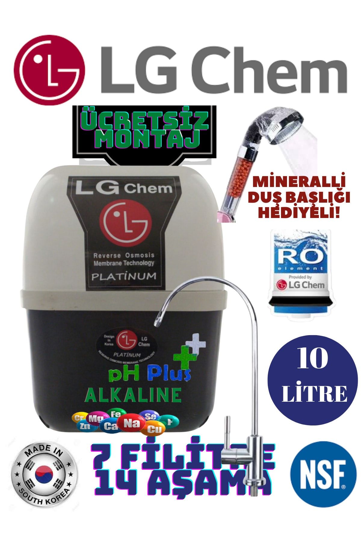 Platınum Montaj Dahil 10 Litrelik 7 Filtre 14 Aşamalı Su Arıtma Cihazı Duş Başlığı Hediyeli.