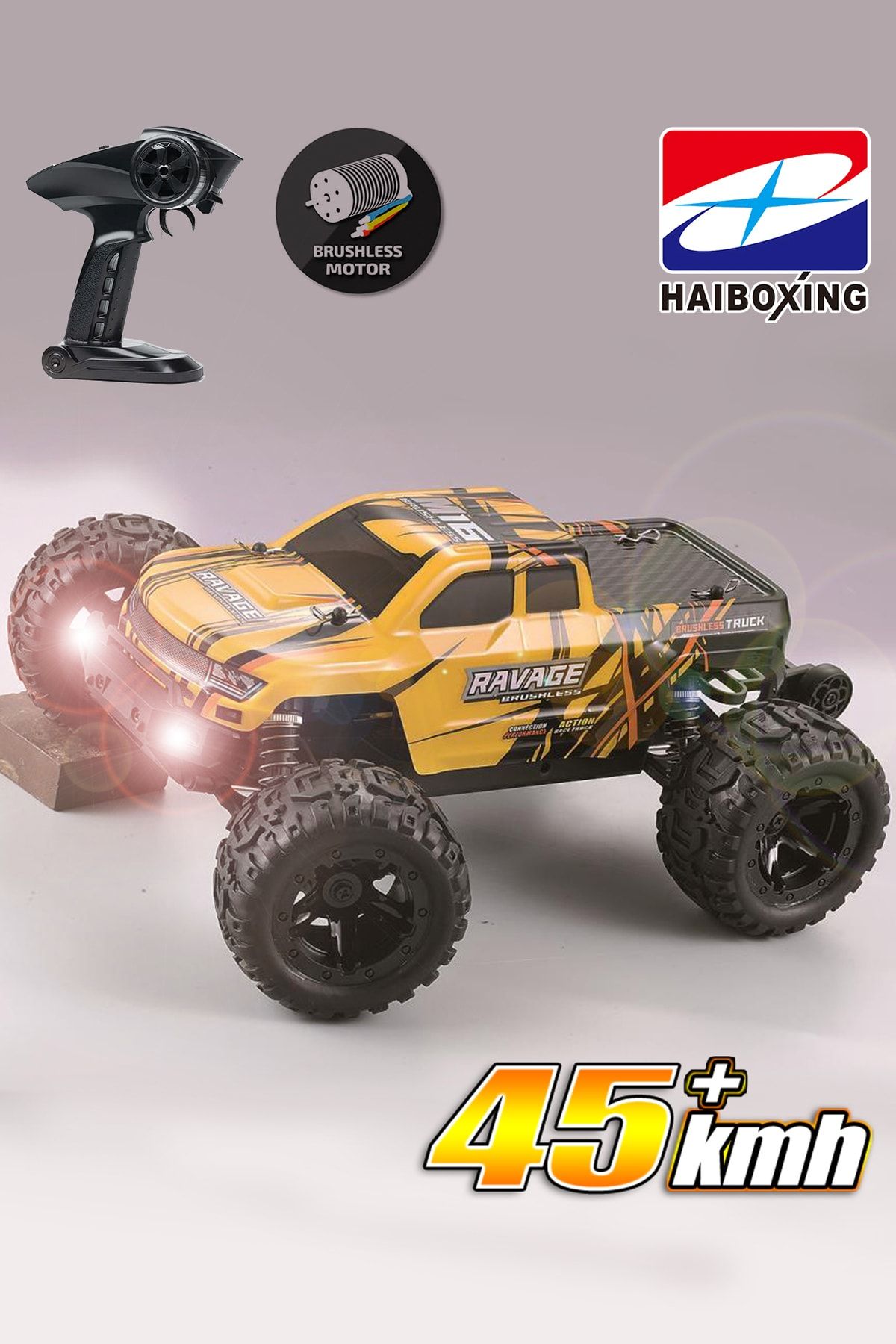 Haıboxıng Rc Uzaktan Kumandalı Model Araba 1/16 4wd Fırçasız Brushless 45 Km/h Sürat Off-road Sarı