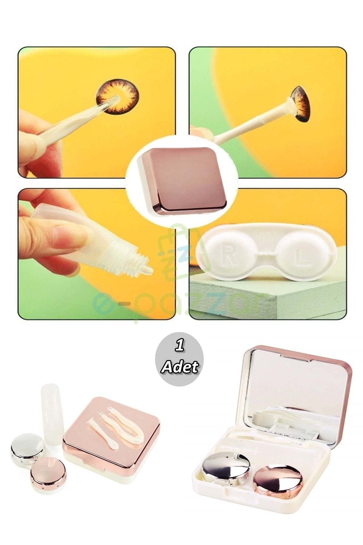 Aynalı Lens Kutusu Seti 5 Parça Kontakt Lens Taşıma Saklama Kutusu Rose