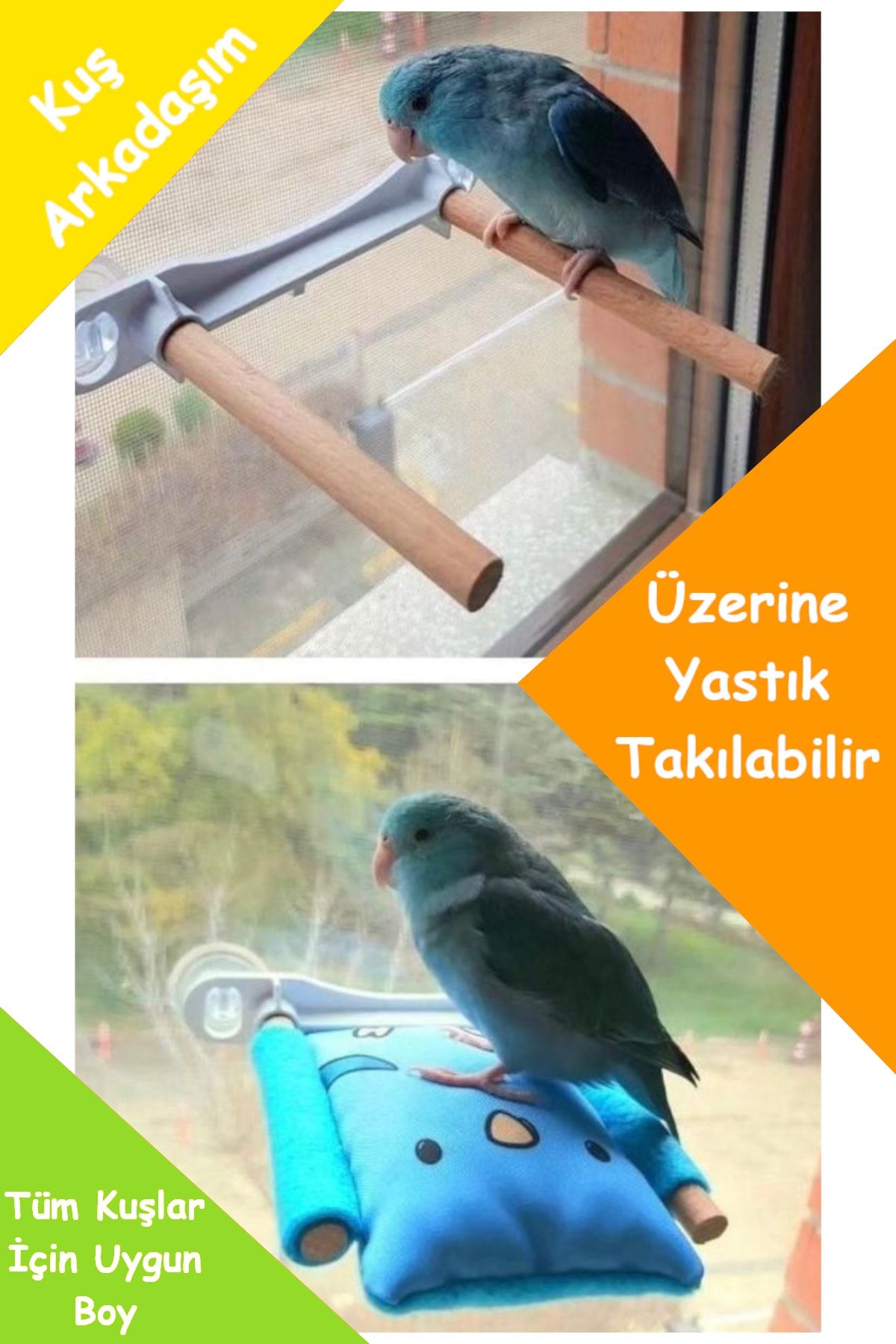 Kuş Yatağı Için Cam Yüzeye Takma Aparatı (YASTIK DAHİL DEĞİLDİR) Tünek Minder Vantuz Aparat