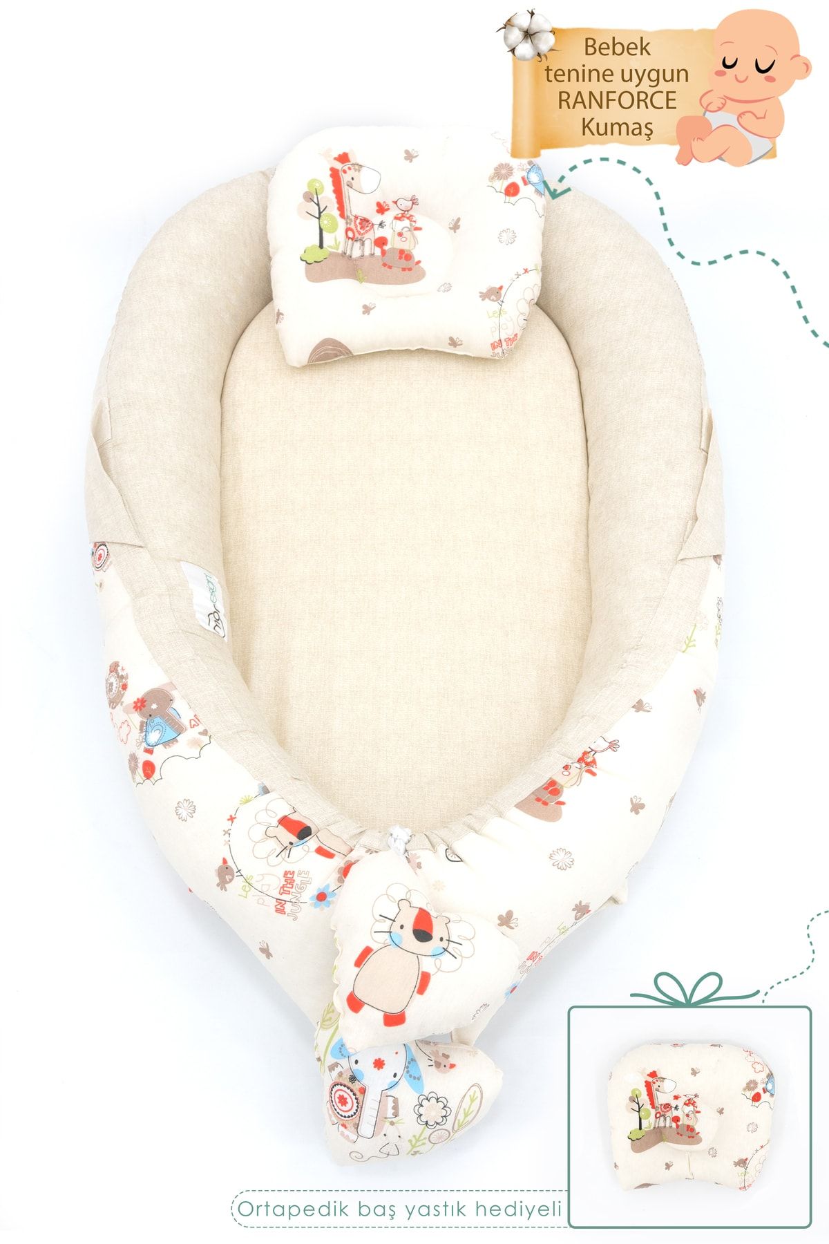 Babynest Ortopedik Bebek Yatağı, Anne Yanı Bebek Yatağı, Ergonomik Tasarım, Animal Serisi