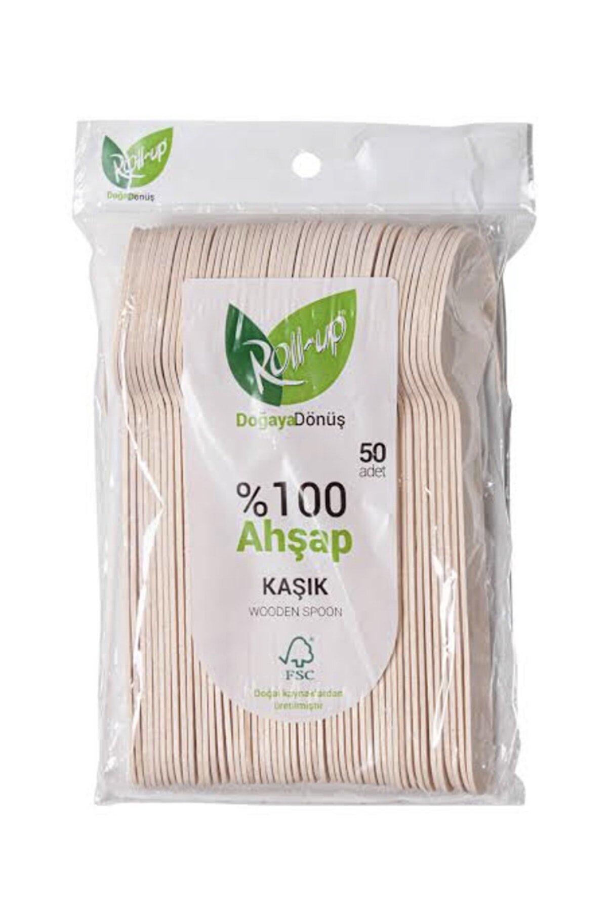 Roll Up Doğaya Dönüşümlü Ahşap Tahta Kaşık 50'li