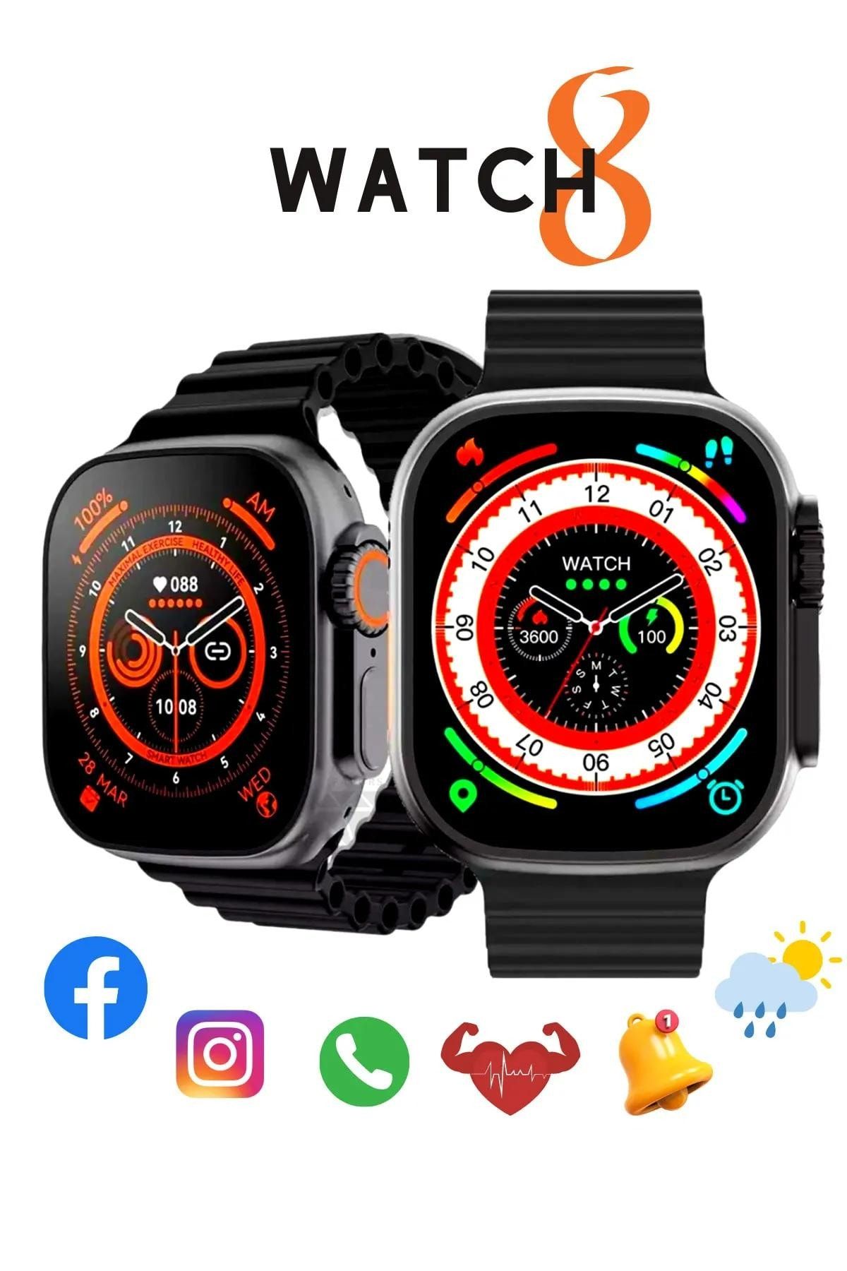 Huawei P60 Pro Uyumlu Akıllı Saat Sim Kartsız Bluetooth Bağlantılı Watch 8 Smart T800 Ultra Siyah