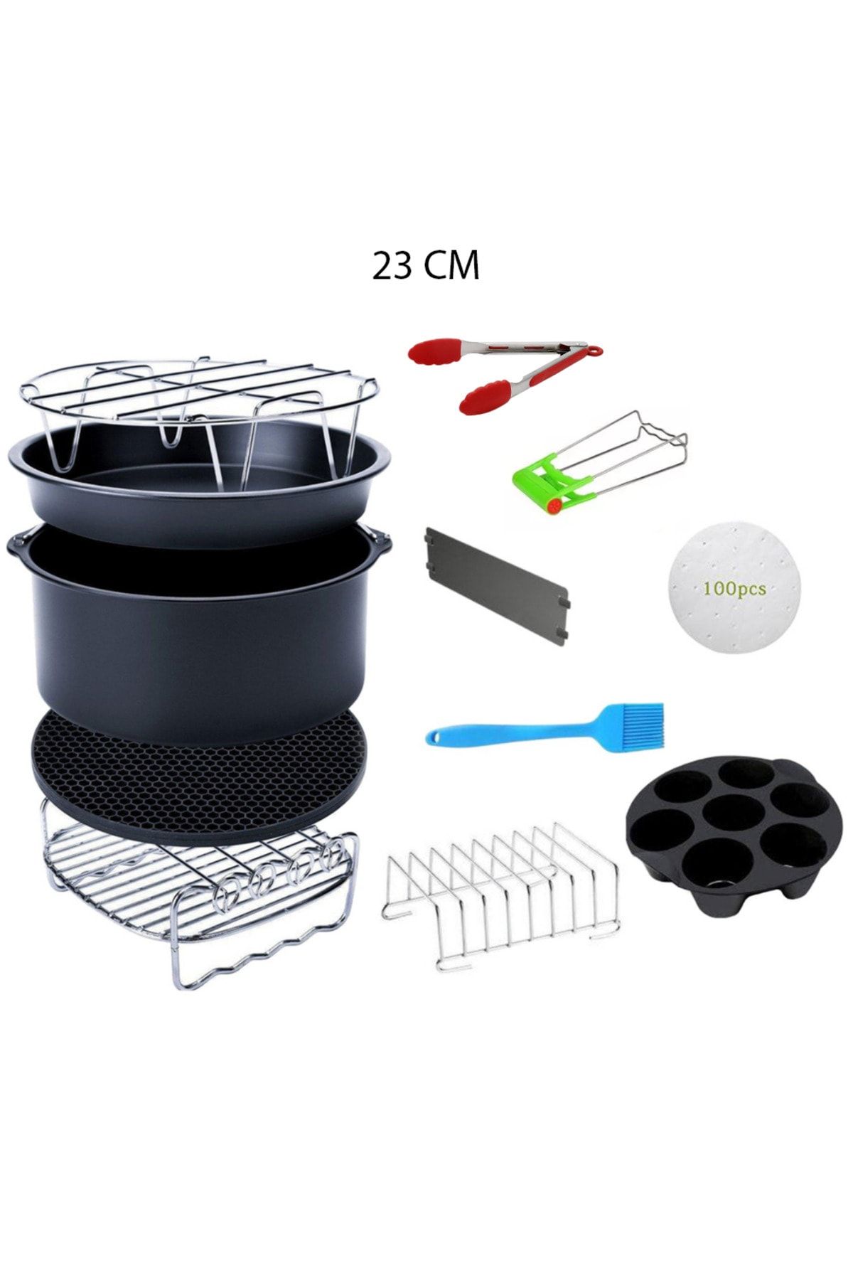 Xiaomi, Philips, Karaca, Arzum, Tefal, Kumtel Uyumlu XXL 9inç Hava Fritözü 12'li Yedek Parça Seti