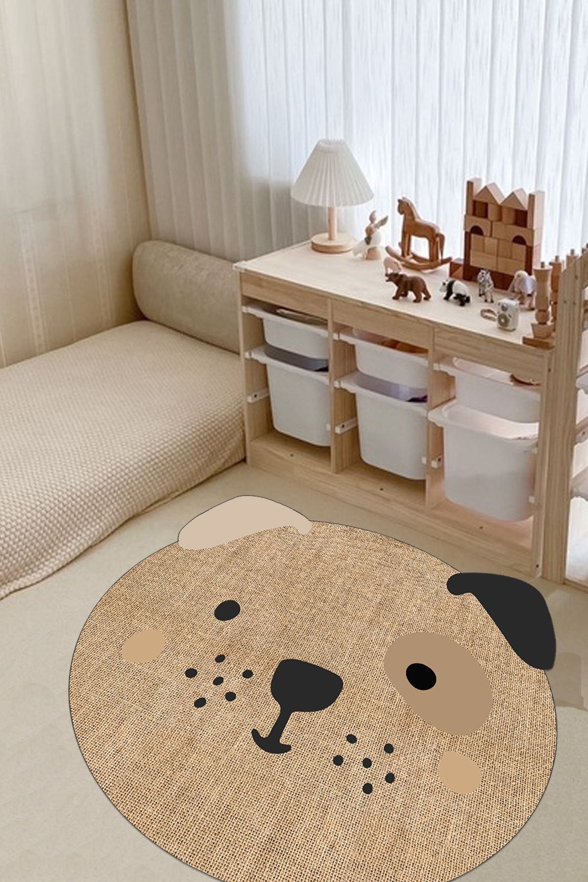 Dijital Kaymaz Yıkanabilir Jüt Görünümlü Sevimli Köpek Modern Çocuk Halısı Çocuk Odası Halısı