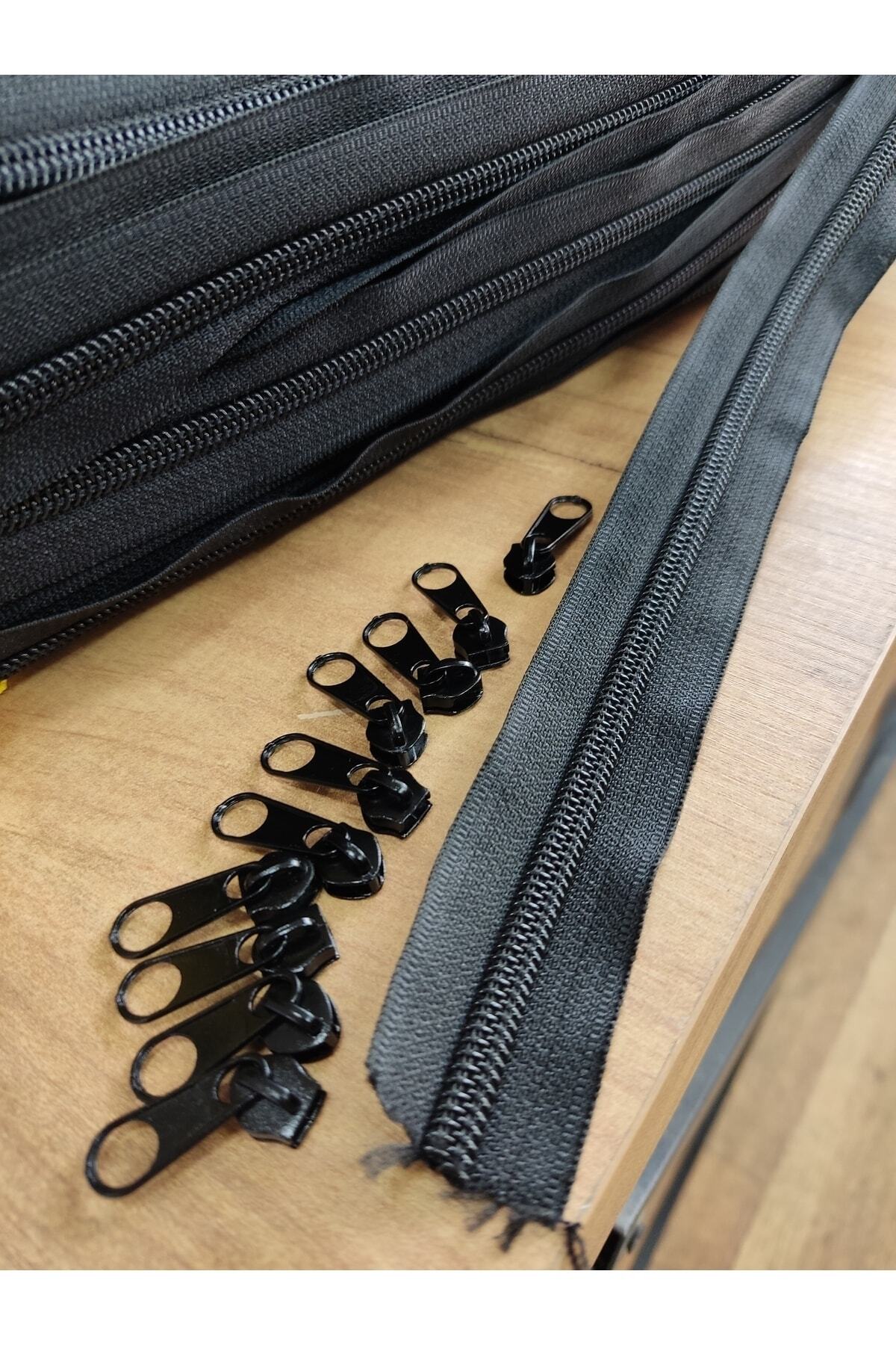 Siyah T5 Şerit Fermuar - Metrelik Fermuar 10 Metre 10 Başlık