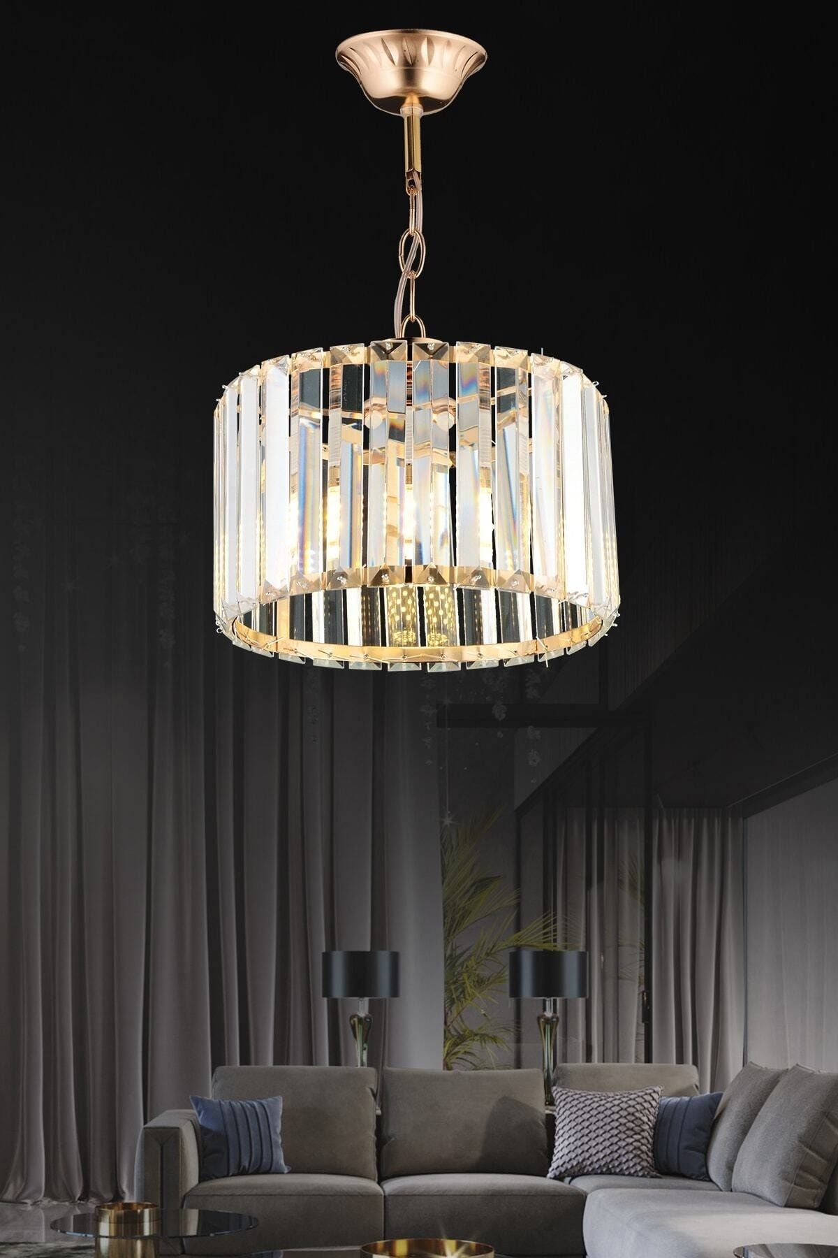 Colesium Model Kristal Modern Estetik Yatak Mutfak Oturma Salon Çocuk Odası Gold Taşlı 25 Lik Avize