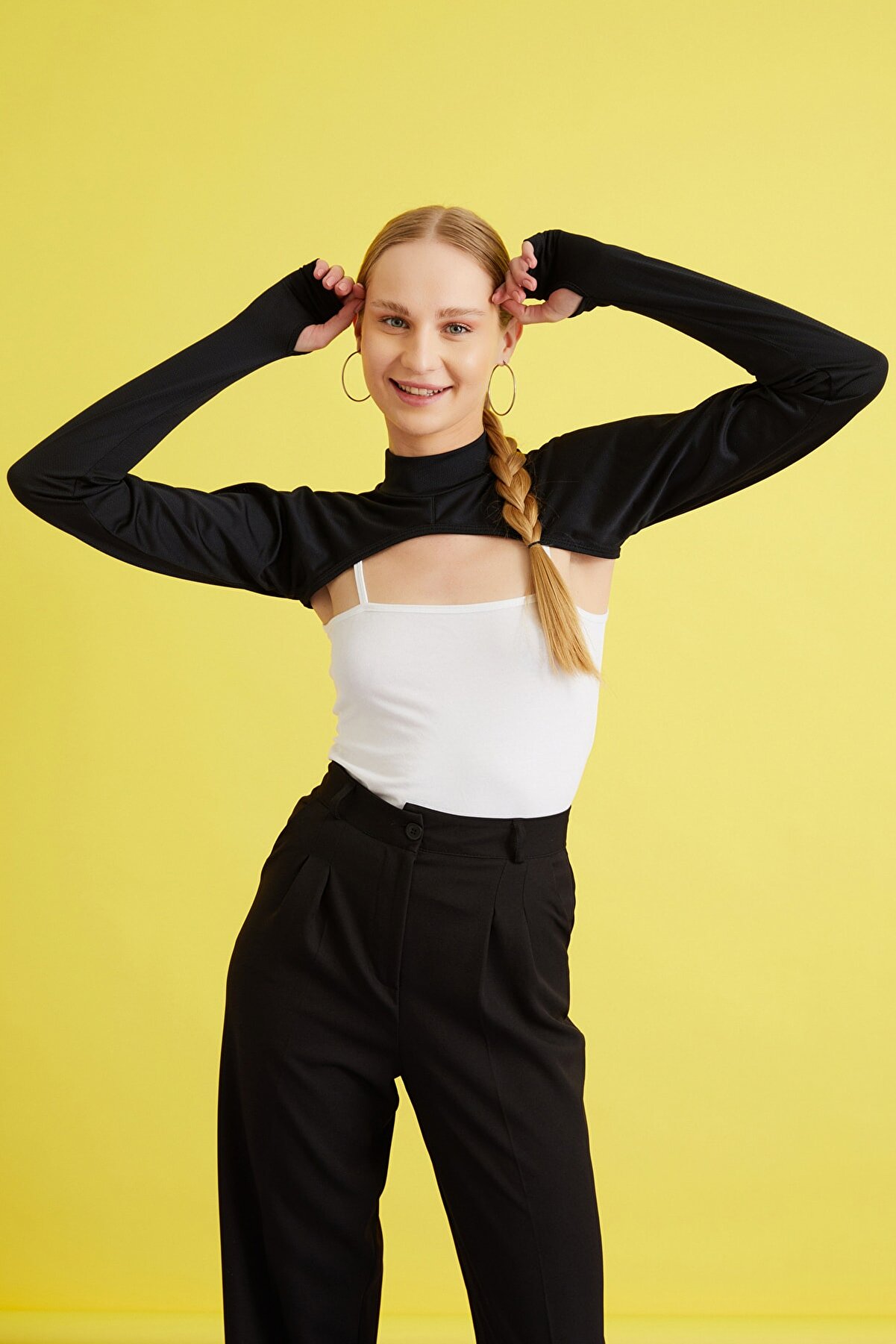 Balıkçı Parmaklı Boyunluklu Kolluk Siyah Tesettür Boyunluk Uzun Kollu Boyunluk Body Bluz Bolero