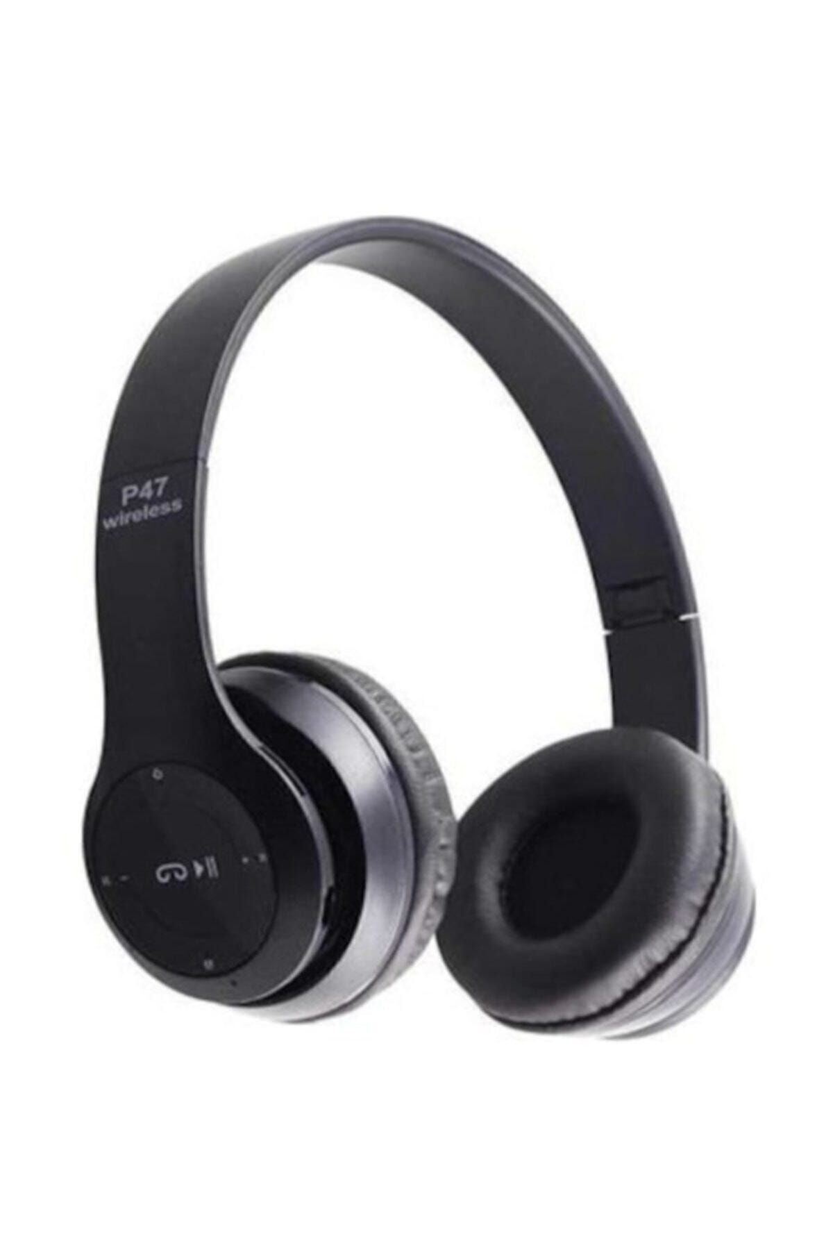 P47 Uyumlu  Bluetooth Kablosuz Kulak Üstü Kulaklık Radyolu Aux Girişli Siyah