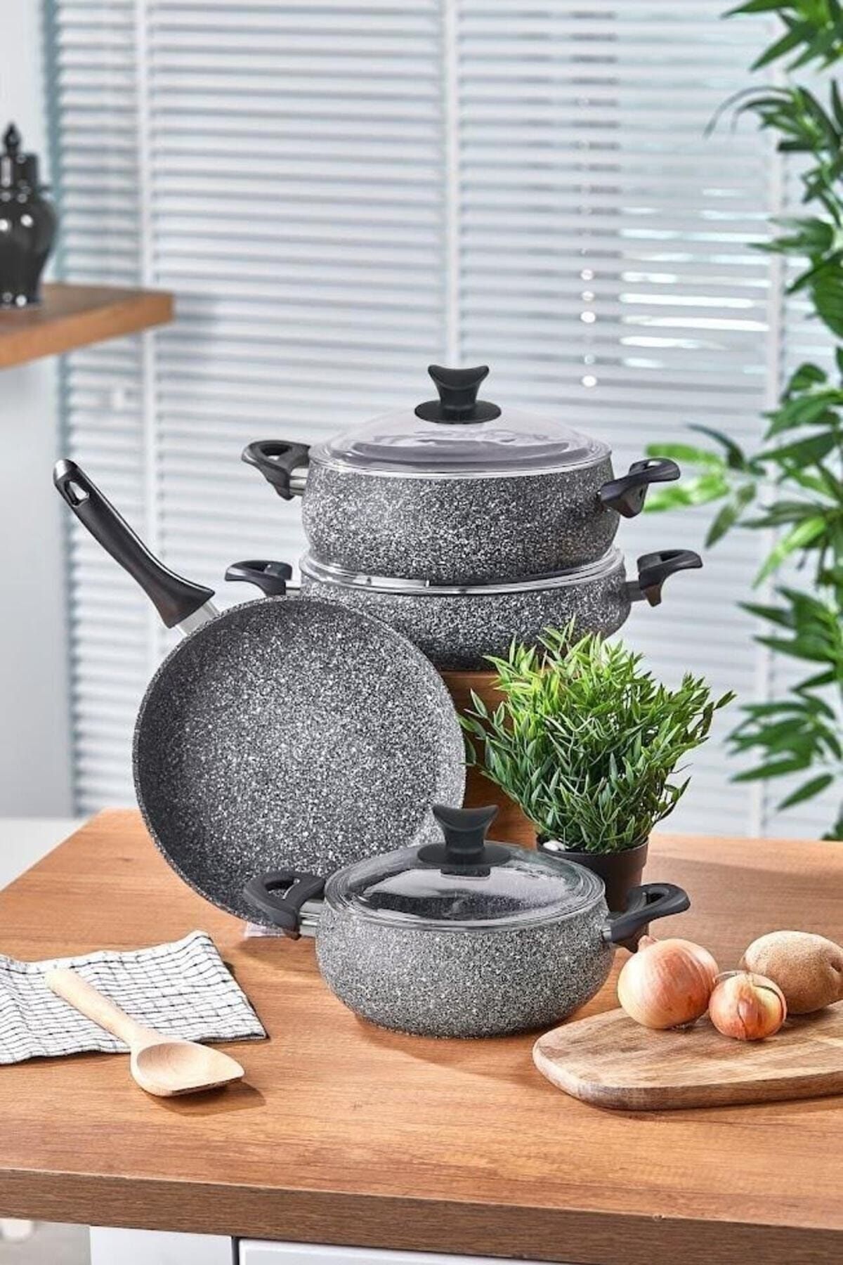 Taç Master Cook Tombik 7 Parça Tencere Seti Gri