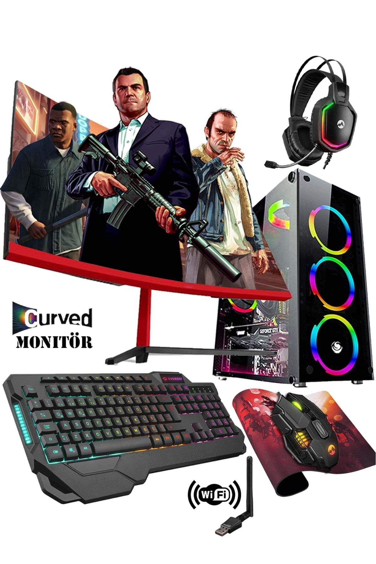 Magic X70 I5-3470 16gb 256gb 1tb Gtx1050ti 23.8" Curved Oyuncu Masaüstü Bilgisayar