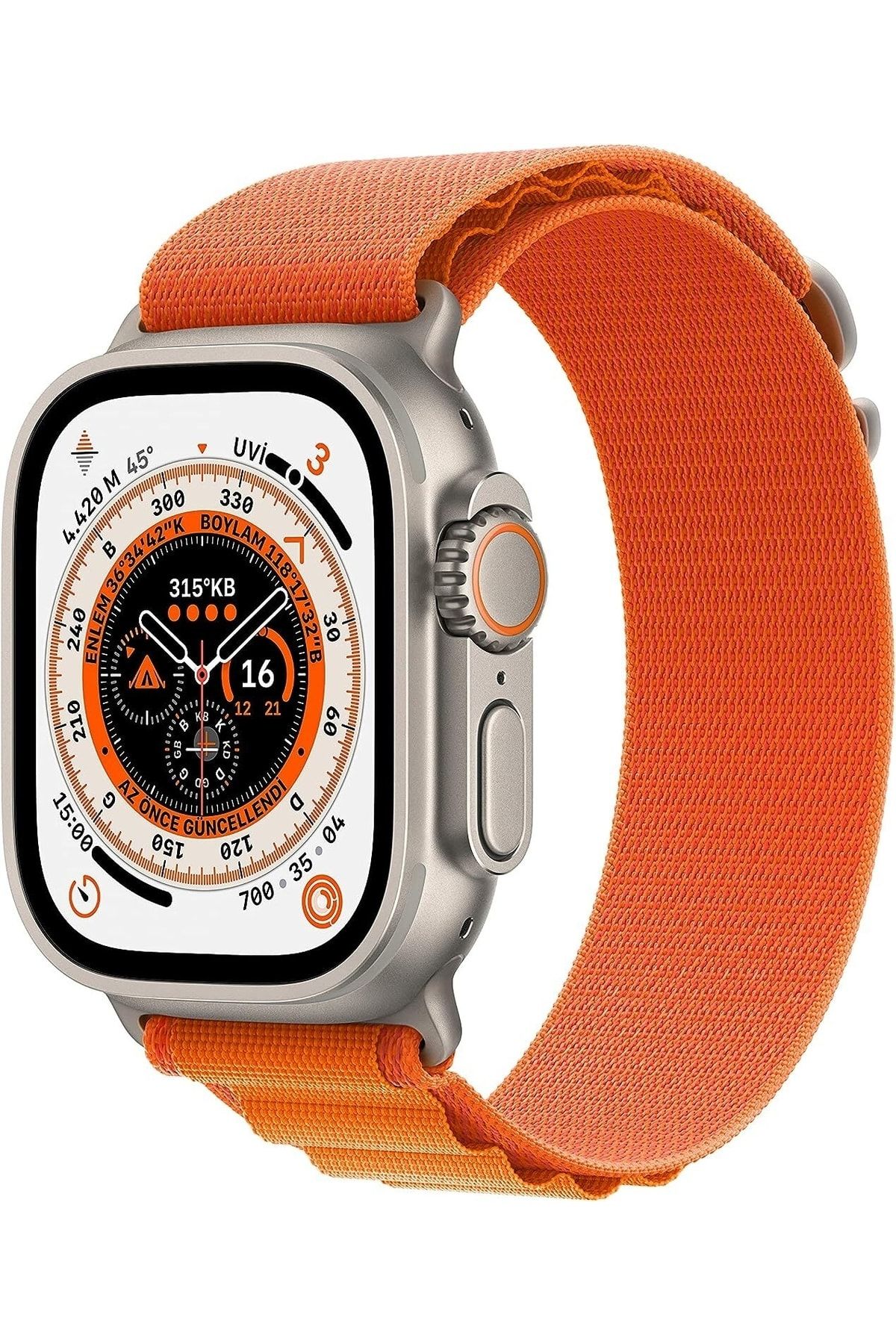 Watch Ultra 49mm GPS+Cellular Titanyum Kasa ve Turuncu Alpine Loop - Large (Apple Türkiye Garantili)
