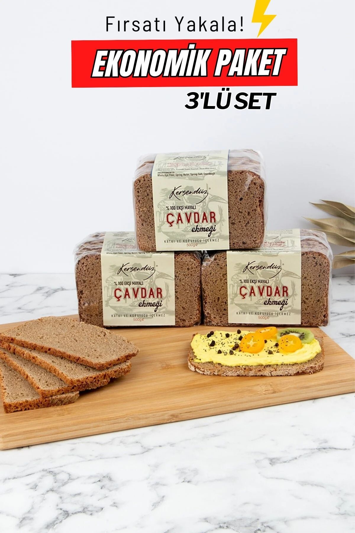 Tam Çavdar Ekşi Mayalı Ekmekler 3'lü Seçim 3x 500gr Cvdr-100110011001