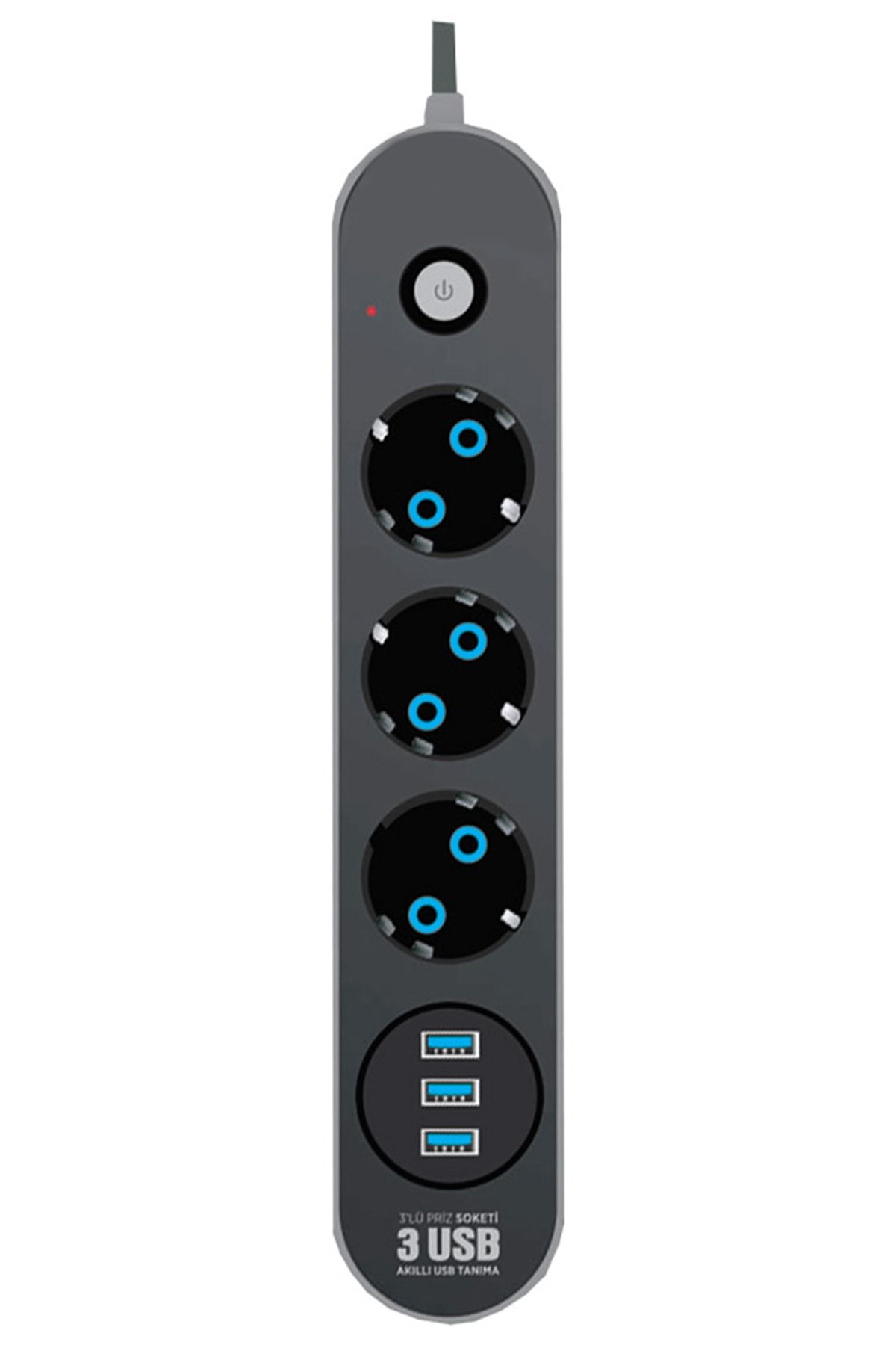 Akım Korumalı Grup Priz ve 3'lü USB Şarj Aleti 2500 Watt