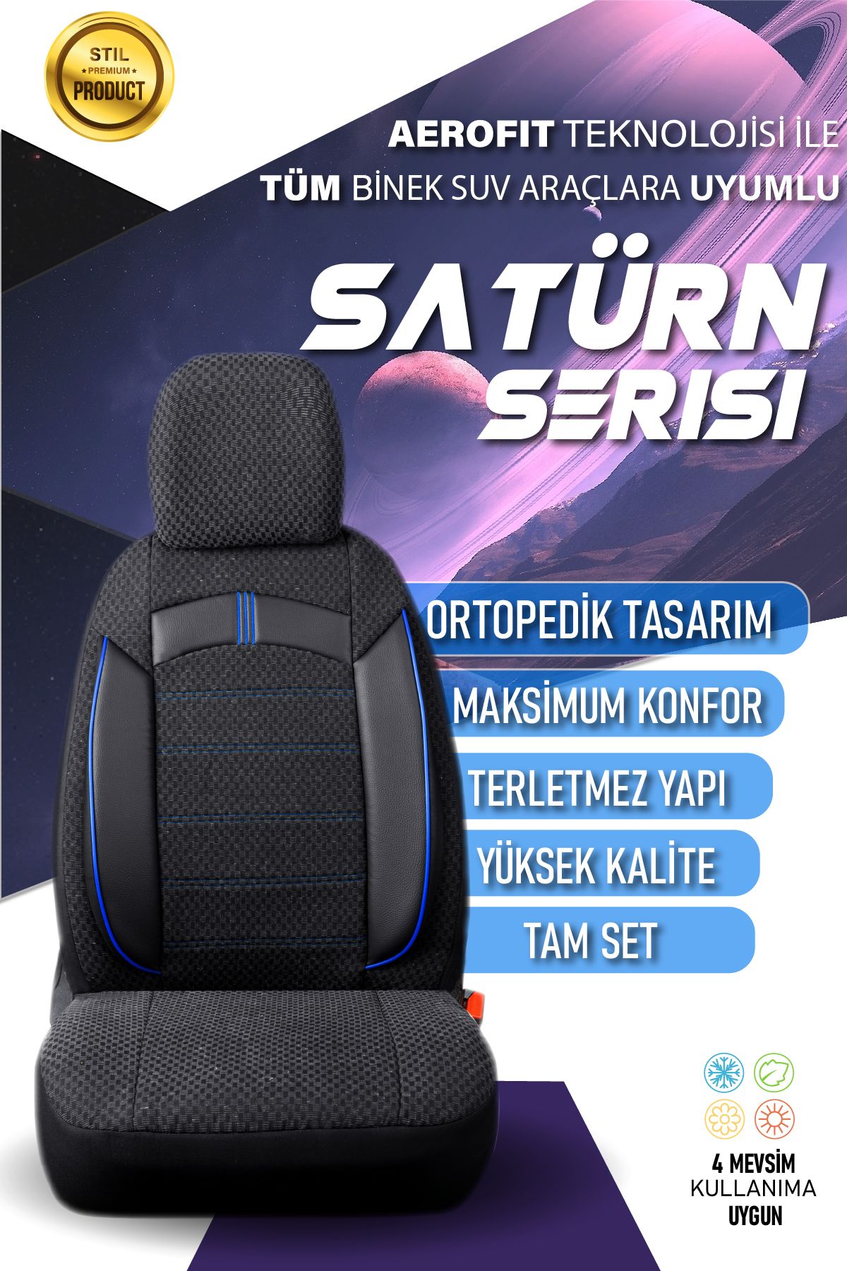 Fiat Fiorino Uyumlu Satürn Serisi Pike Kumaş Tam Set Oto Koltuk Kılıfı (ARKA KOLTUK TEK PARÇA)