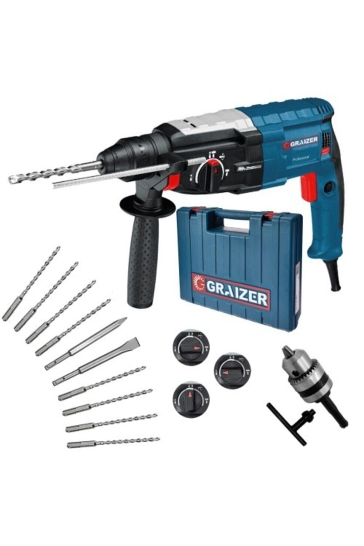 Alman 3000 Watt Kırıcı Delici Metal Dişli Şanzuman Hilti Darbeli Matkap + 10 Uç Hediyeli Gri