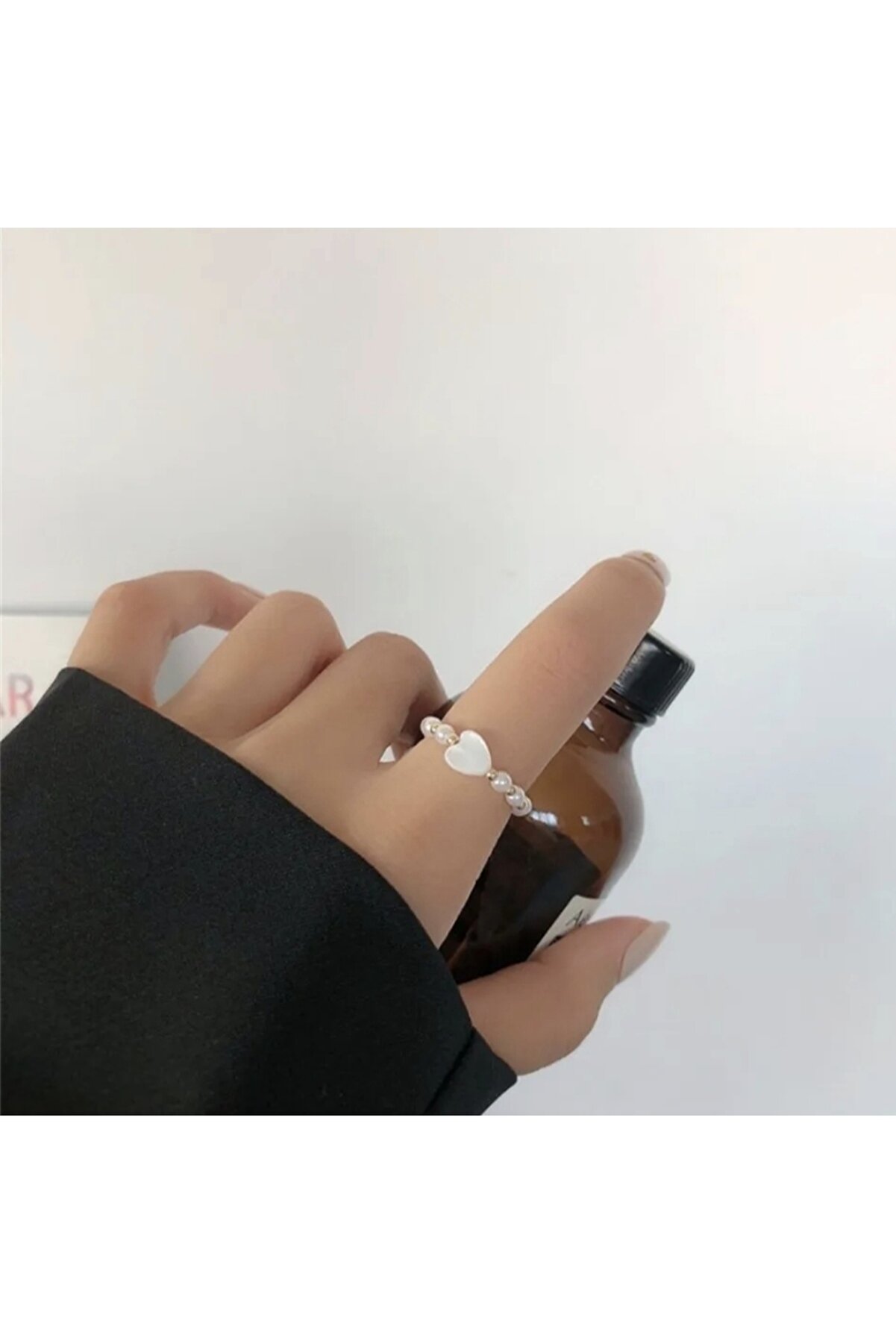 Moanlisatoka Kadın Kalp Gold İncili Yüzük