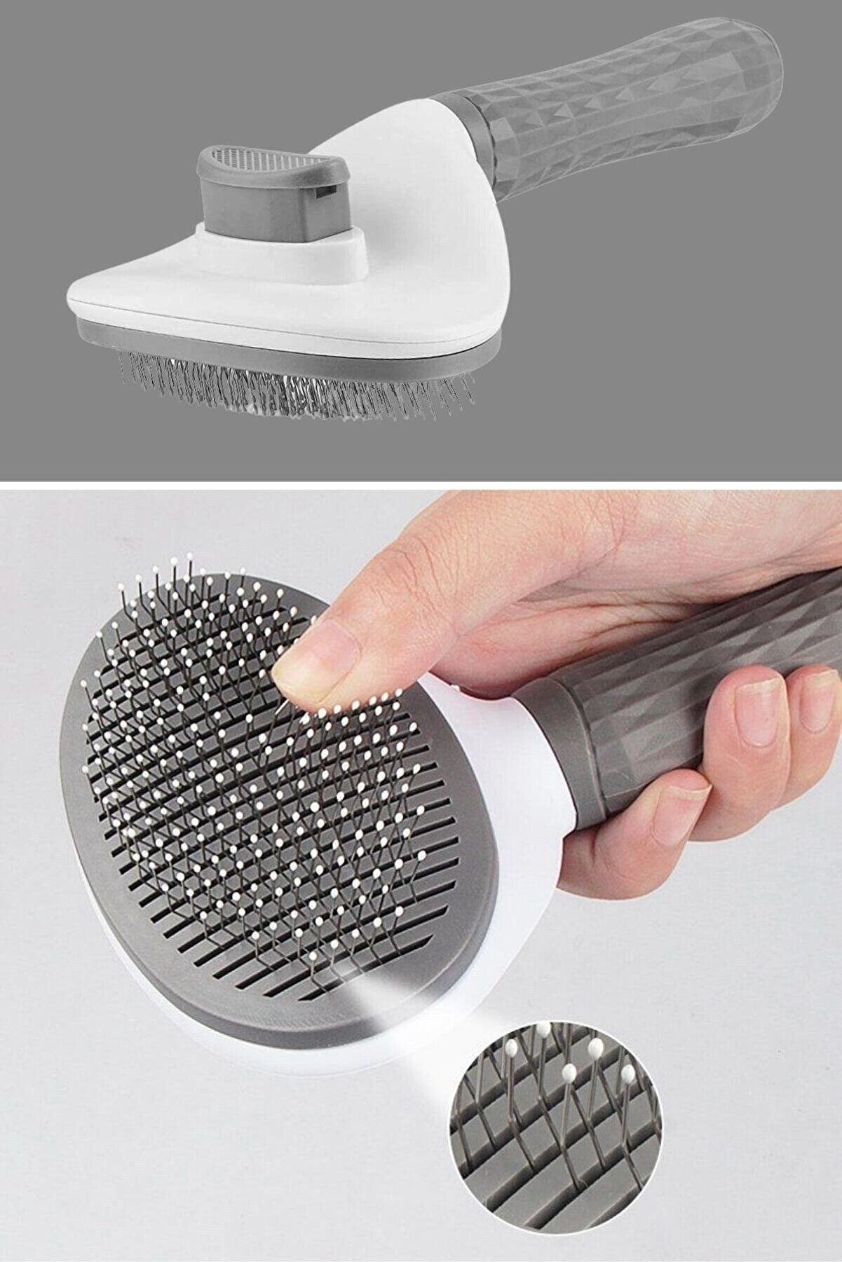 ® Kedi Köpek Tüy Toplayıcı Kendini Temizleyebilen Ergonomik Saplı Kullanımı Rahat Tarak Gri