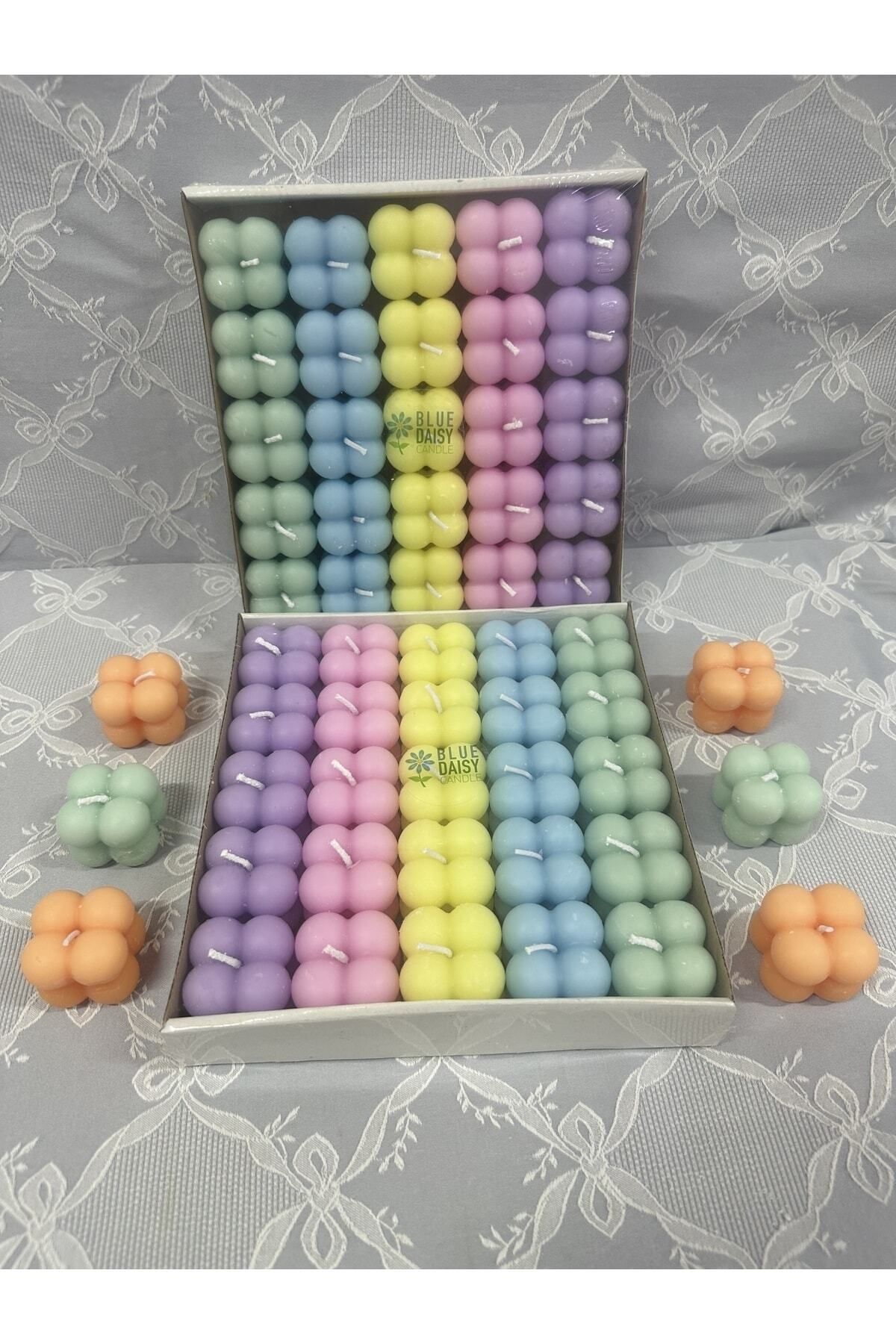 50 Adet 5 Soft Renk Özel Mini Bubble Mum Davet Nikah Söz Nişan Kına Hediyeliği