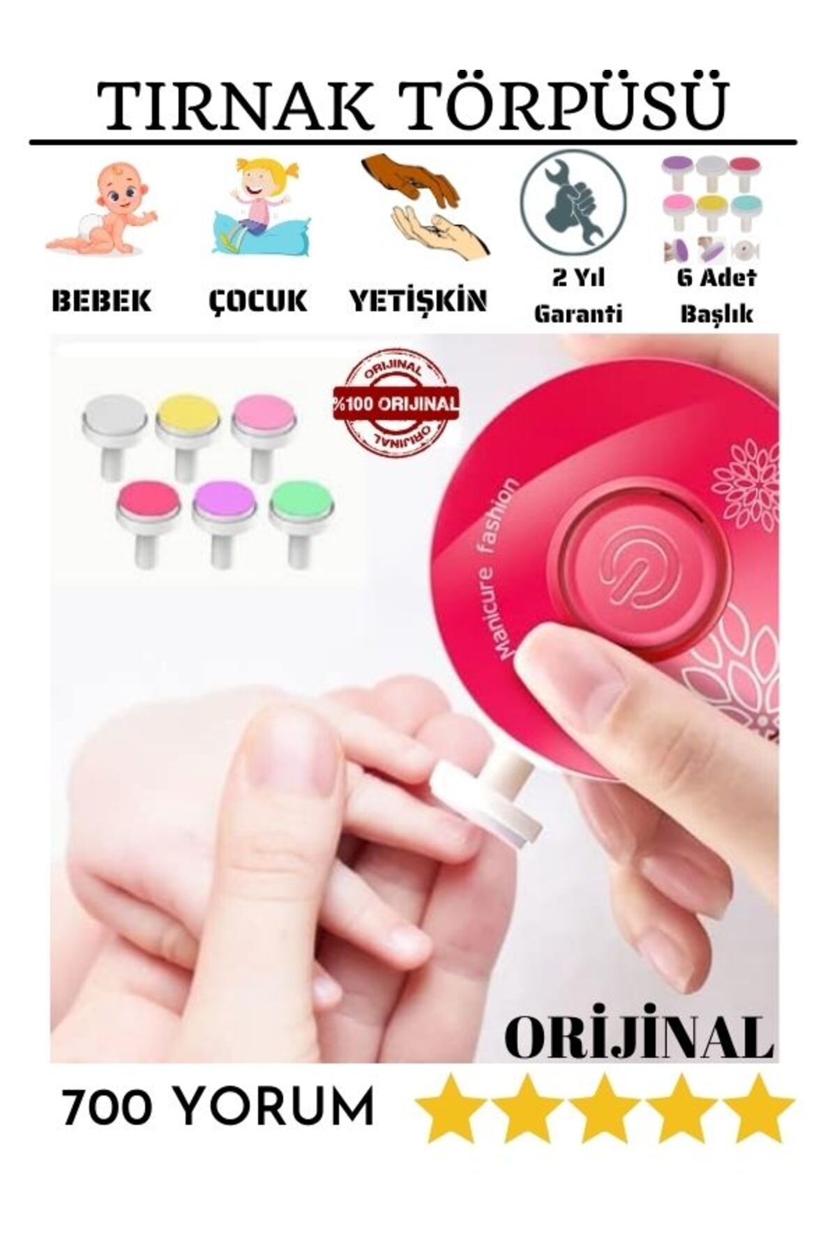 Yenidoğan Bebek Dönerli Pilli Tırnak Kesme Törpüleme Makinası Tırnak Makası Bebek Bakım Kırmızı