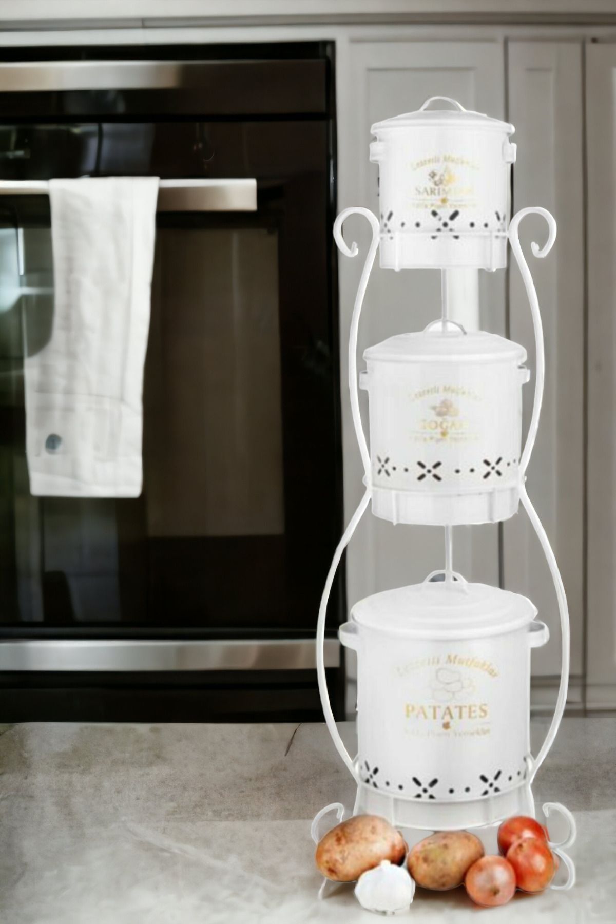 3 Katlı Ferforje Lüx Patates Soğan Sarımsak Kovası
