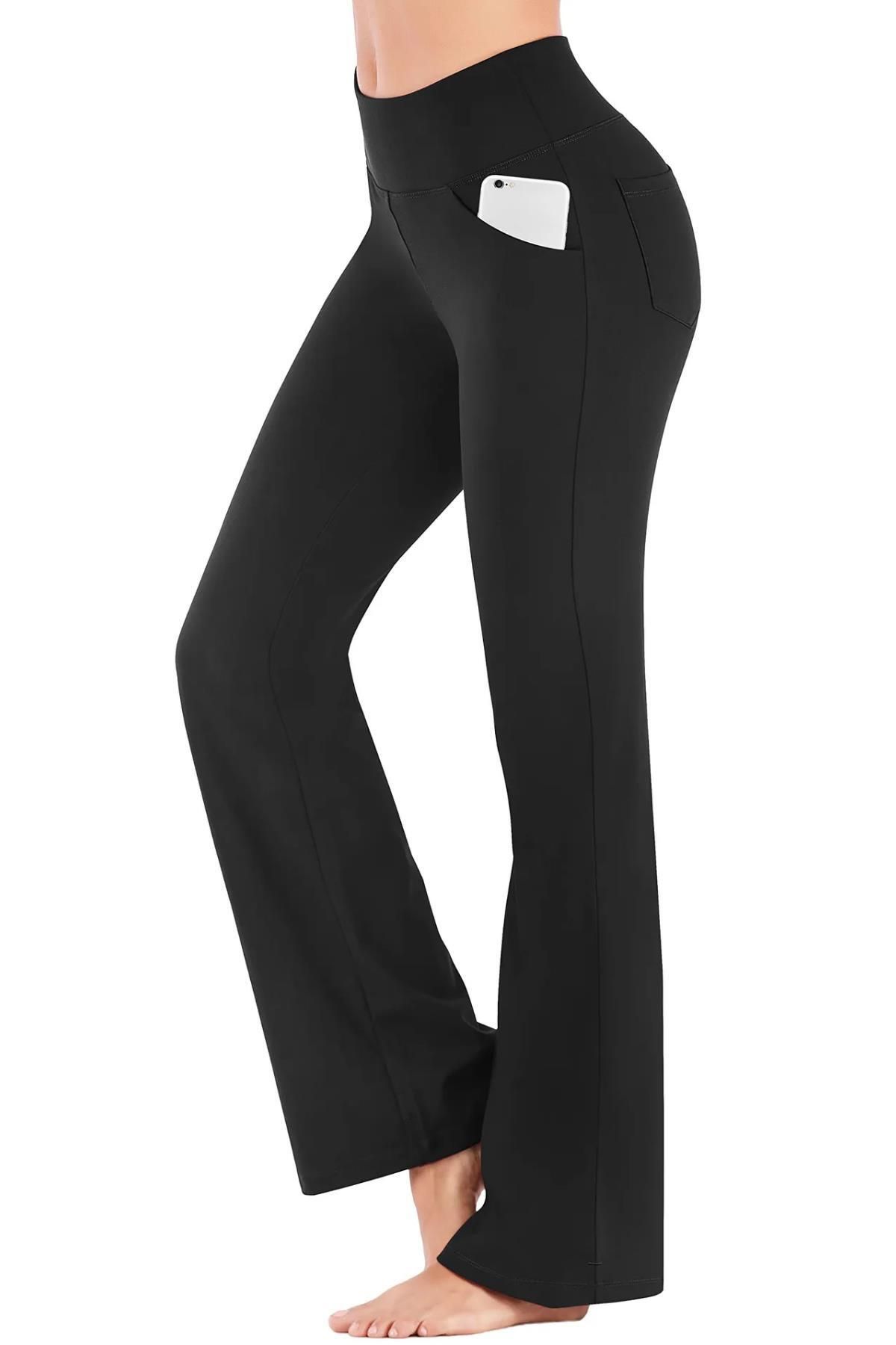 Kadın Bootcut Yüksek Bel Yoga Egzersiz 4 Cepli Toparlayıcı Ispanyol Paça Tayt Pantolon