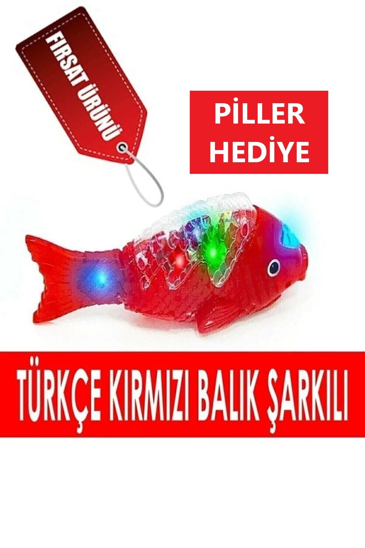 3 Adet Pil Hediye Müzikli Işıklı Pilli Yürüyen Türkçe Şarkılı Oyuncak Kırmızı Balık