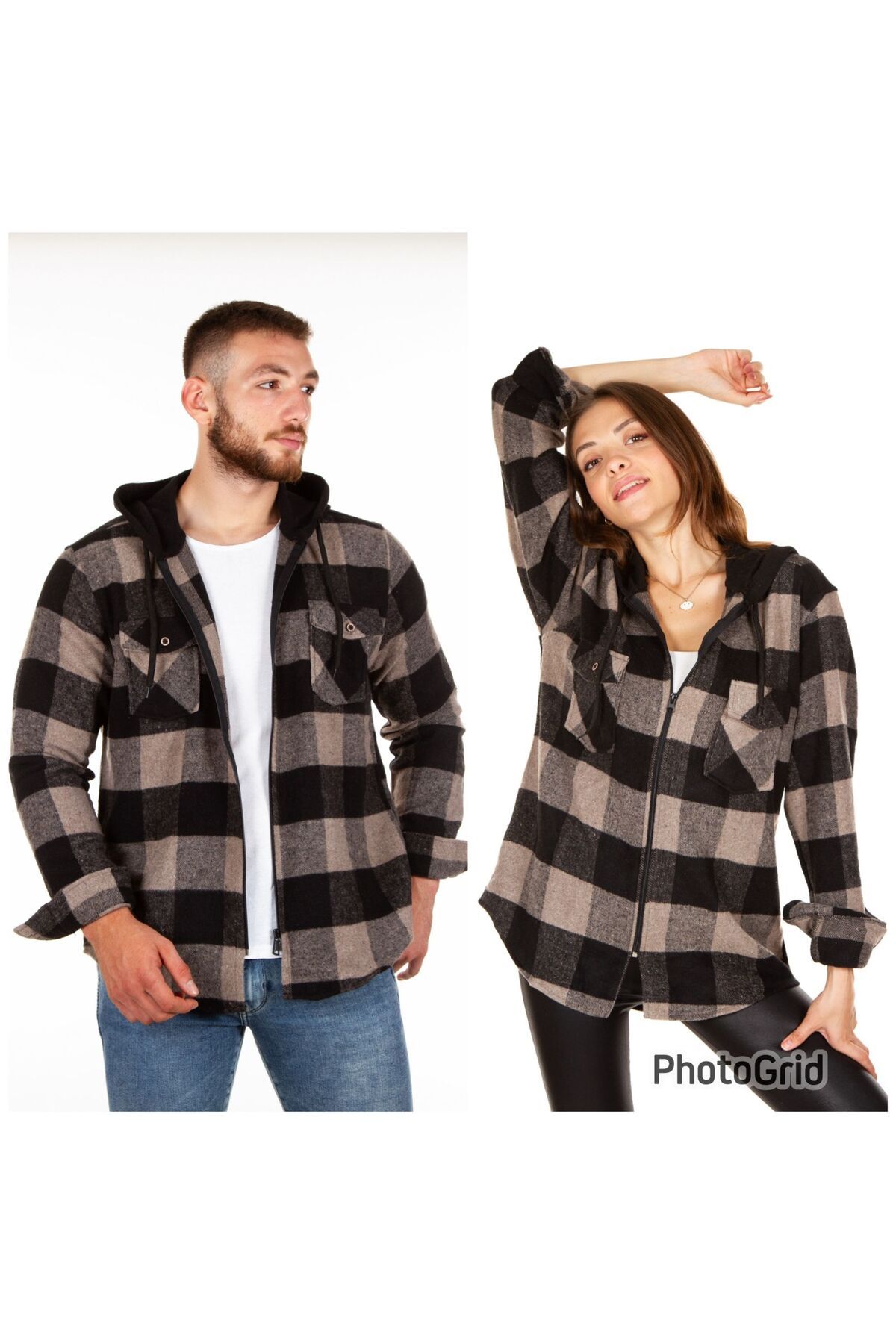 Kapüşonlu Fermuarlı Unisex Akrilik Oduncu Gömleği