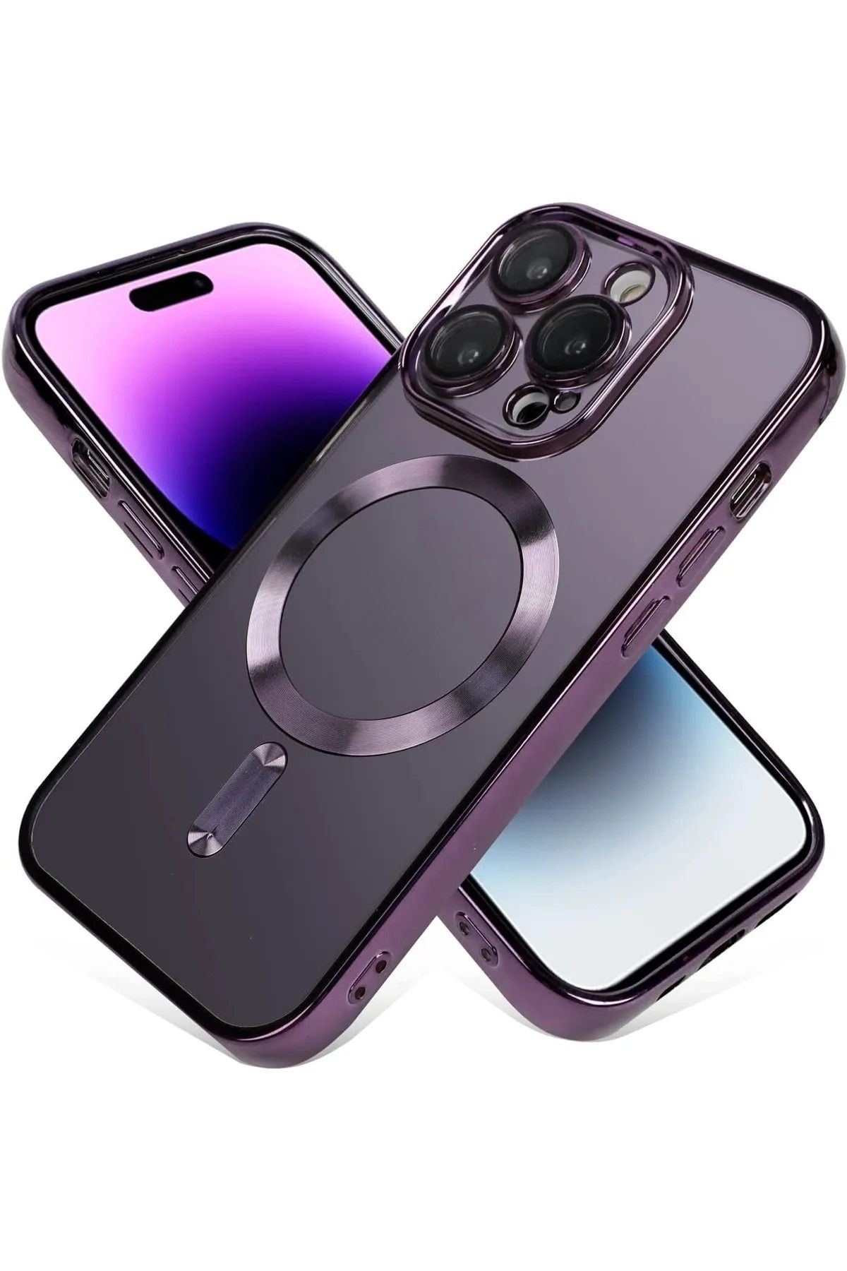 Apple Iphone 14 Pro Max Kılıf Kamera Lens Korumalı Magsafe Şarj Kilifi Şeffaf Renkli Yumuşak Kapak