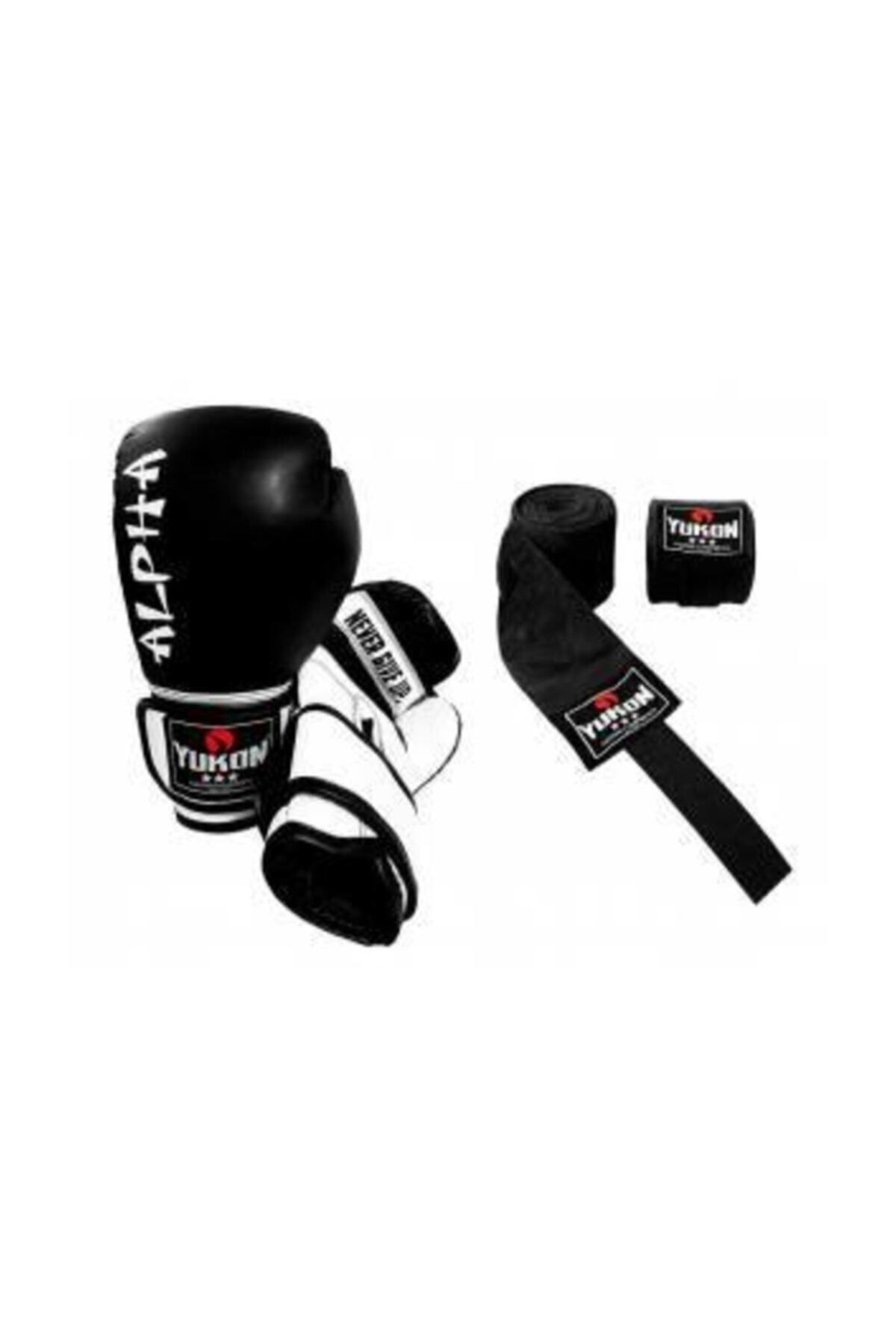 Alpha Boks Eldiveni Siyah + Boks Bandajı - 2'li Set 4 - 6 - 8 - 10 - 12 Oz