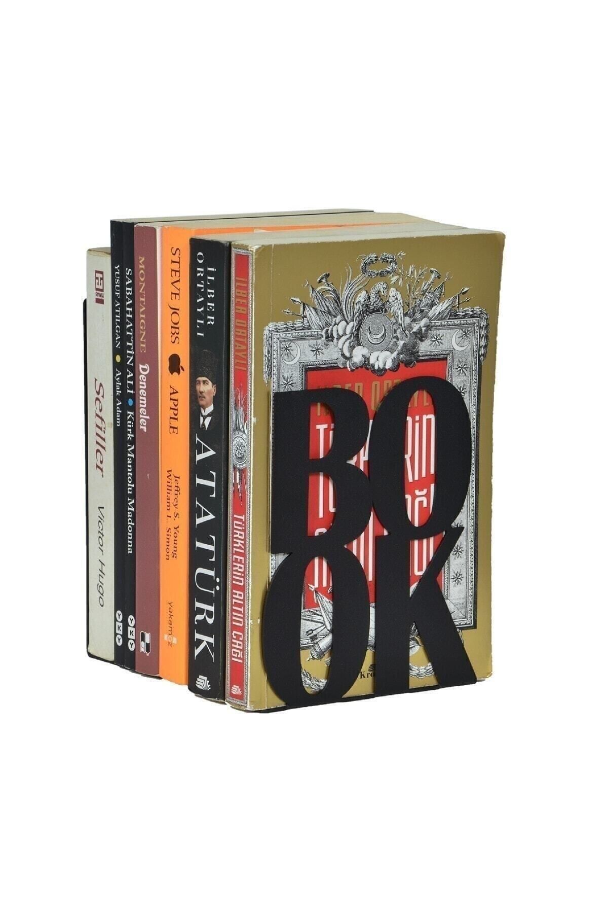 Book Yazılı Metal Kitap Desteği - Kitap Tutucu - Ev ve Ofis Dekoratif Aksesuar ( 2 Li Set) Siyah