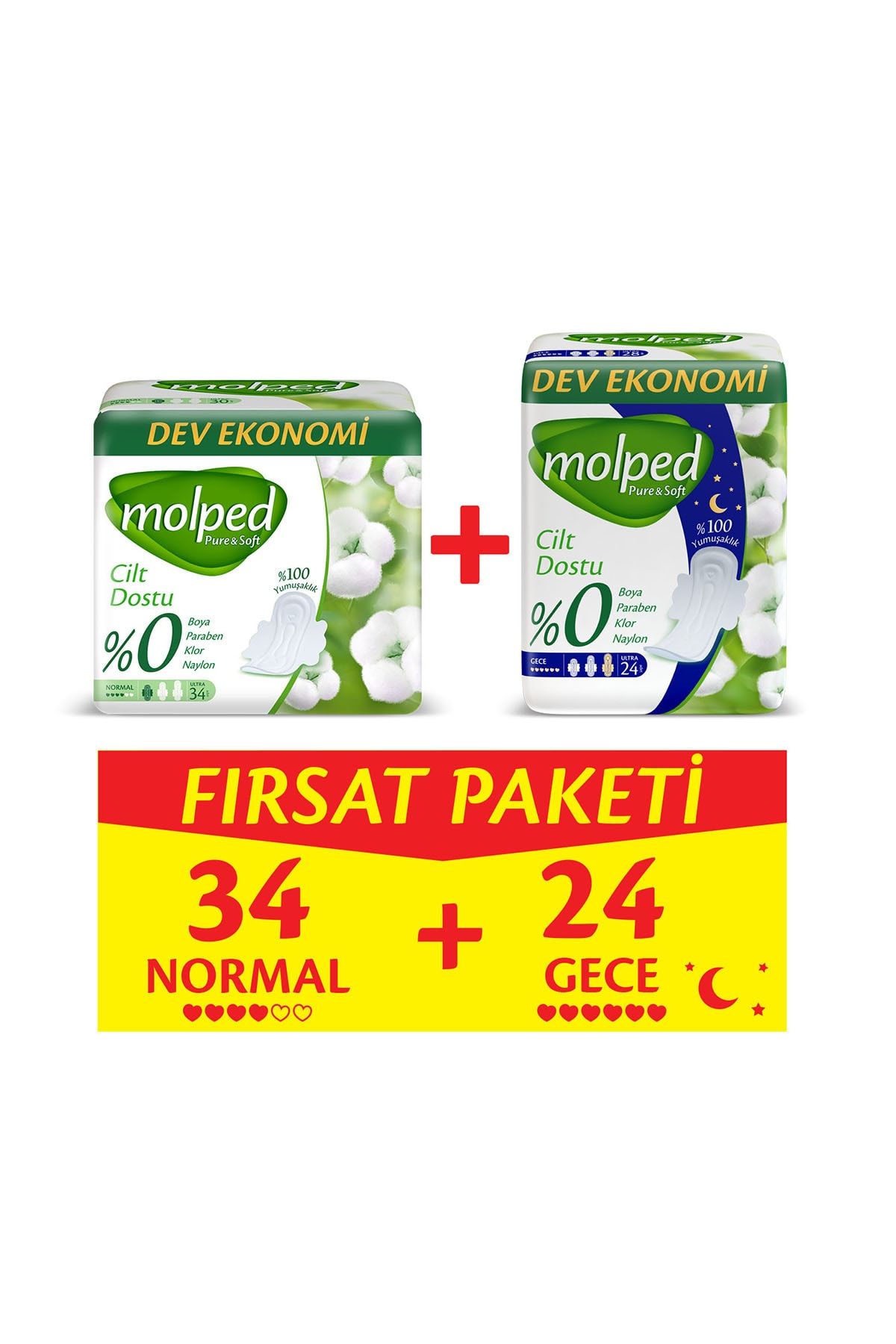 Molped Pure&Soft Normal 34 Adet + Gece 24 Adet Fırsat Paketi