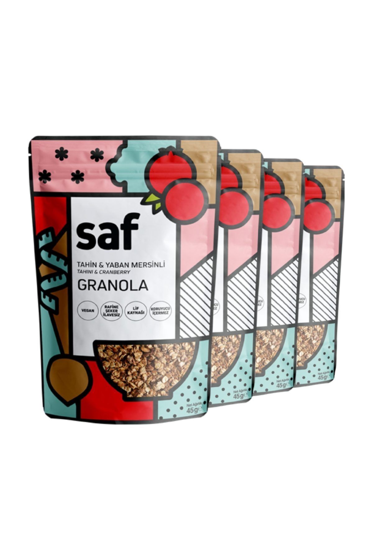 Saf Nutrition Tahinli & Yaban Mersinli Granola, 45grx4