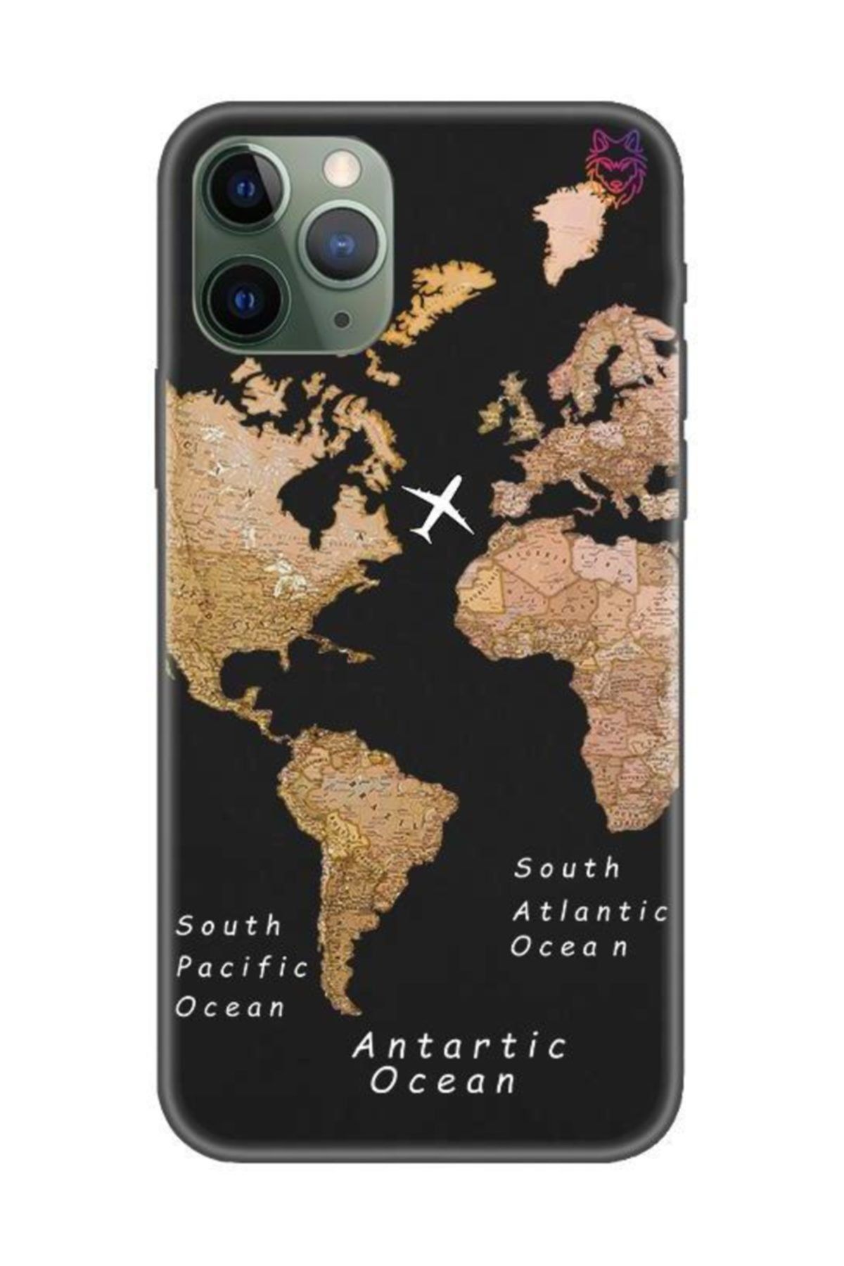 Wolf Dizayn Iphone 11 Pro Max - Siyah Silikon Kılıf - Old Map