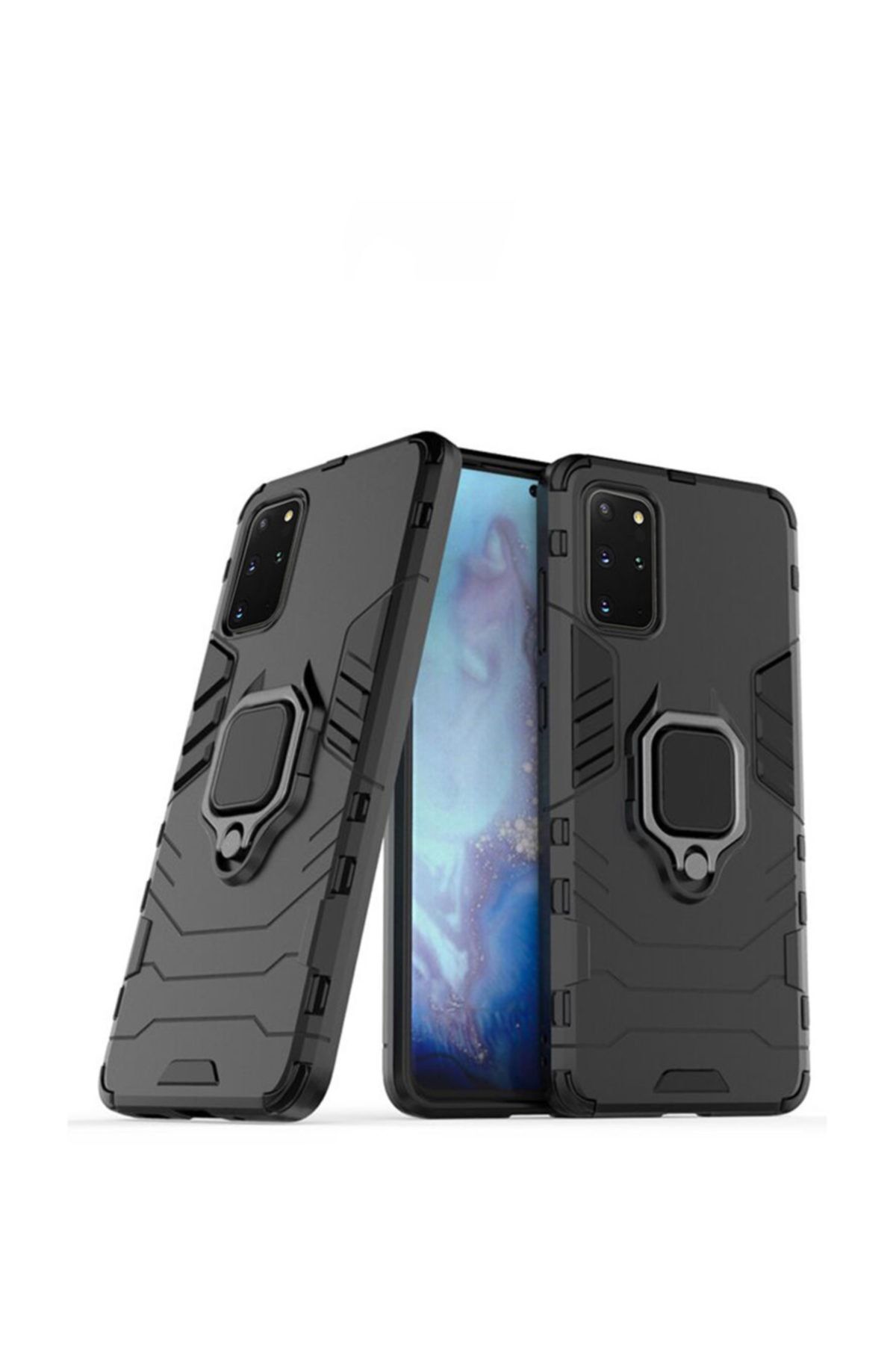 Microcase Samsung Galaxy S20 Plus Batman Serisi Yüzük Standlı Armor Kılıf - Siyah